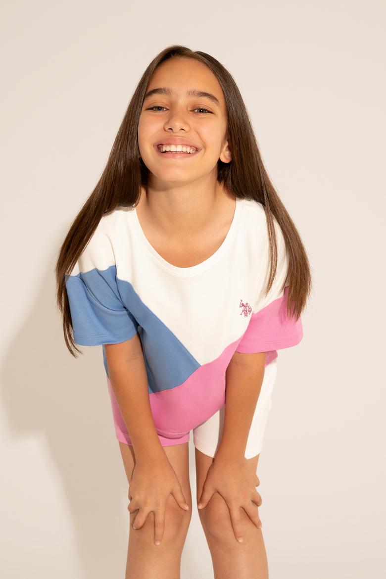 Kız Çocuk Menekşe Bisiklet Yaka Tişört - 50288441008