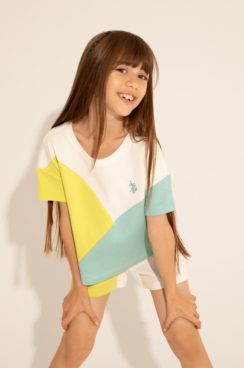 Kız Çocuk Mint Bisiklet Yaka Tişört