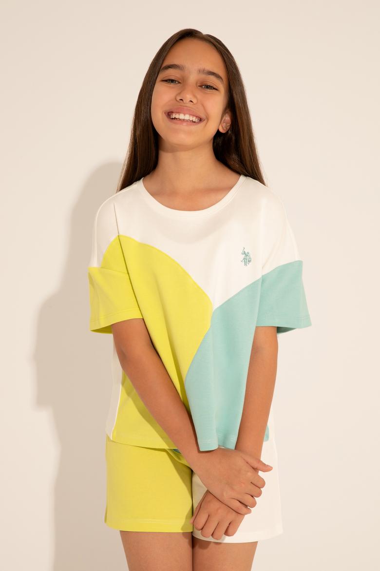 Kız Çocuk Mint Bisiklet Yaka Tişört - 50288441016