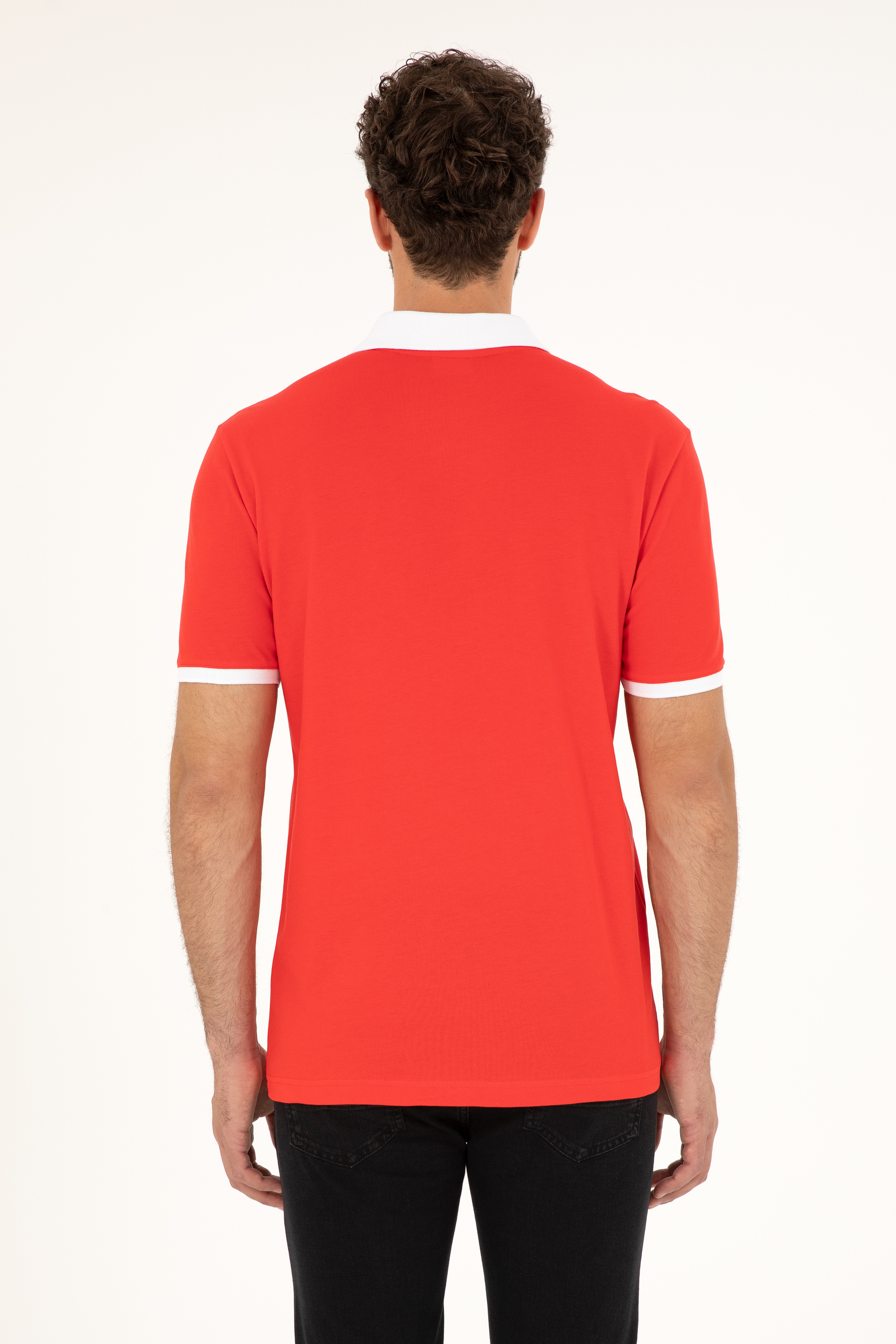 Erkek Regular Fit Polo Yaka Kırmızı Tişört - Image 5
