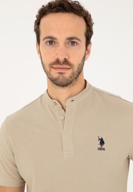 Erkek Regular Fit Hakim Yaka Açık Haki Tişört - 50282858026