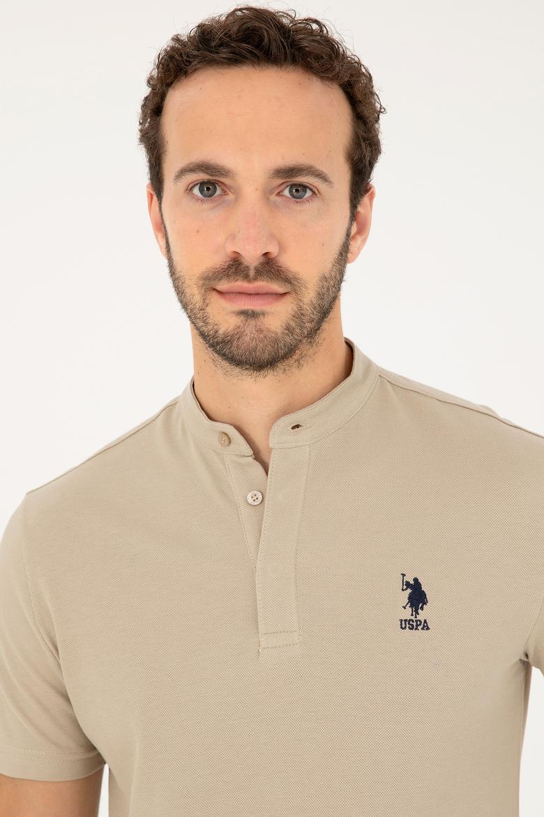 Erkek Regular Fit Hakim Yaka Açık Haki Tişört - 50282858026