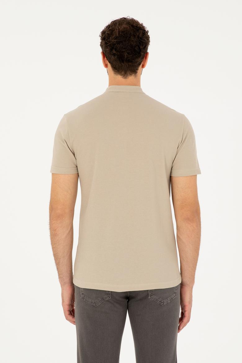 Erkek Regular Fit Hakim Yaka Açık Haki Tişört - 50282858026