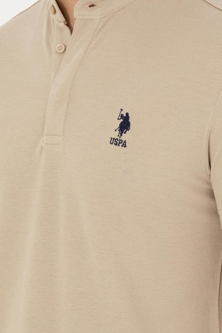 Erkek Regular Fit Hakim Yaka Açık Haki Tişört - 50282858026