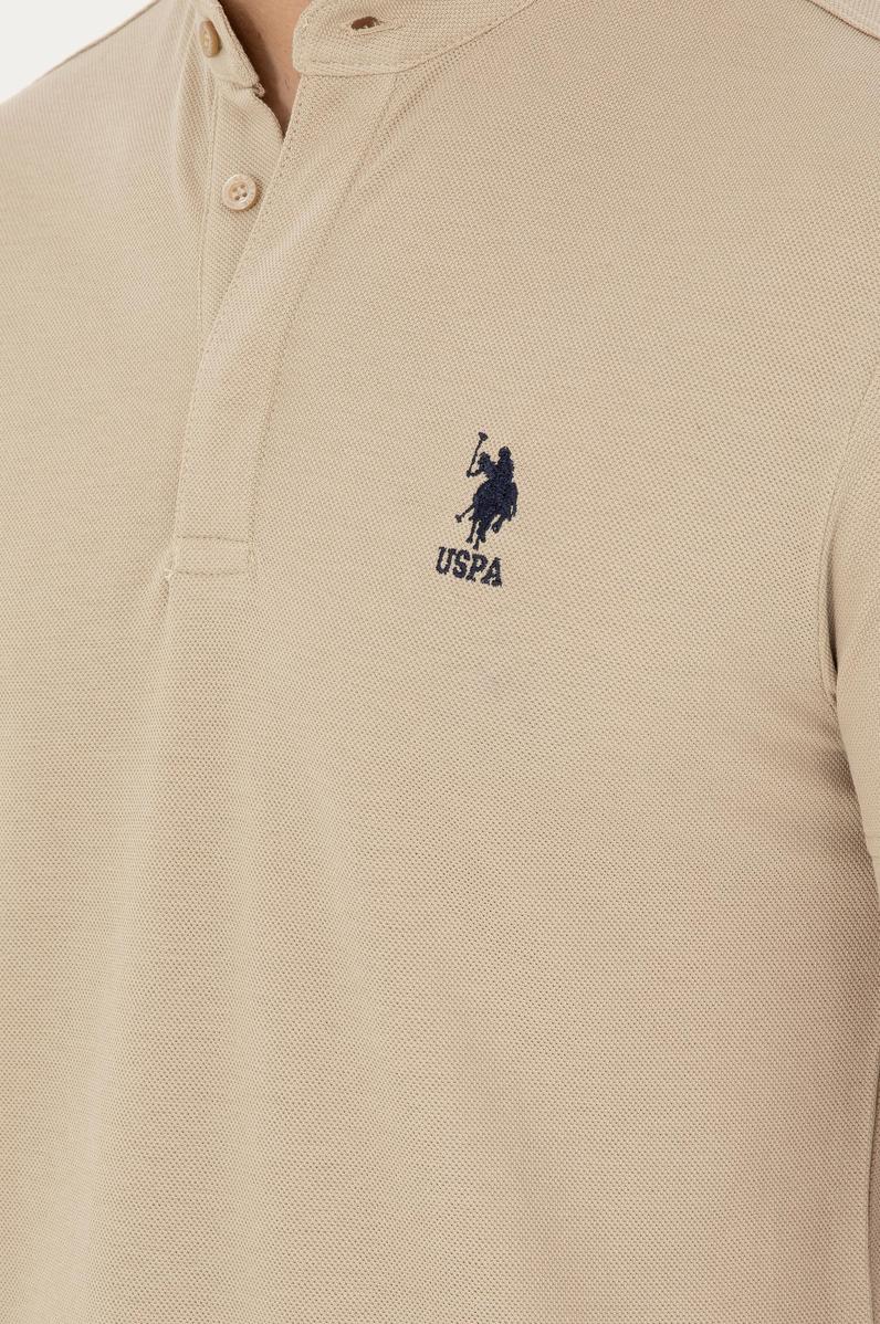 Erkek Regular Fit Hakim Yaka Açık Haki Tişört