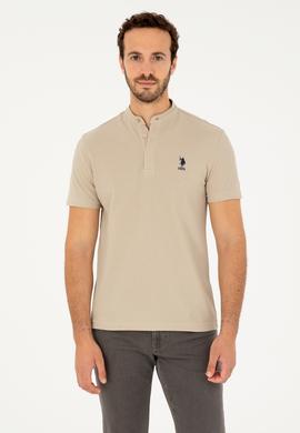 Erkek Regular Fit Hakim Yaka Açık Haki Tişört - 50282858026