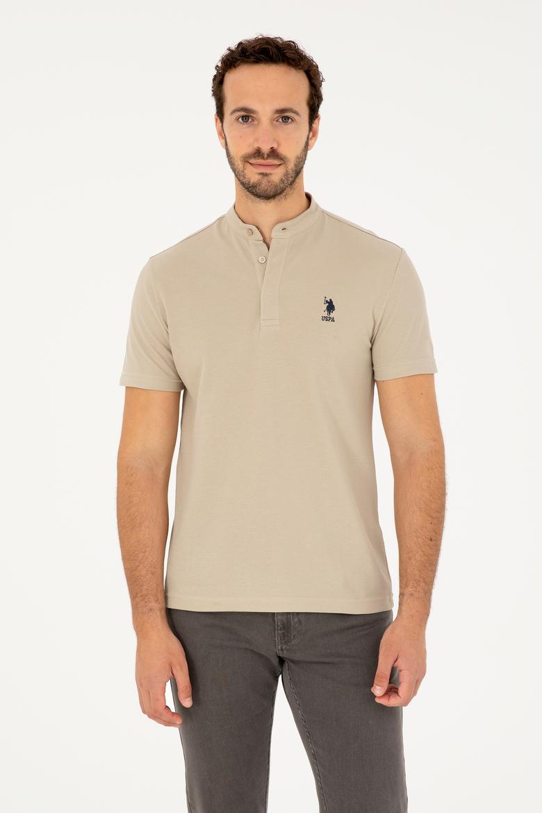 Erkek Regular Fit Hakim Yaka Açık Haki Tişört