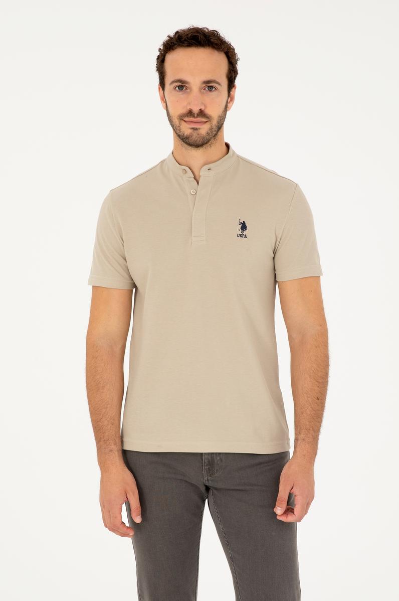 Erkek Regular Fit Hakim Yaka Açık Haki Tişört