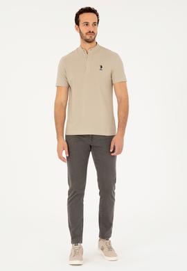 Erkek Regular Fit Hakim Yaka Açık Haki Tişört - 50282858026