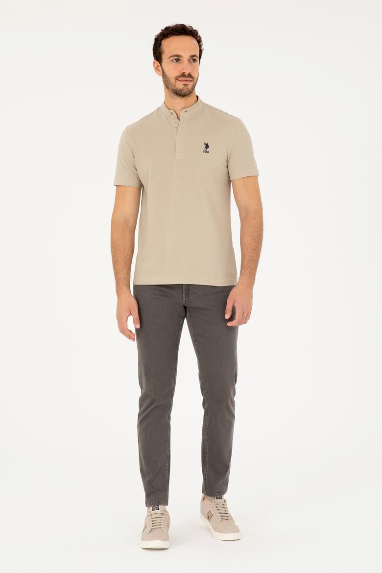 Erkek Regular Fit Hakim Yaka Açık Haki Tişört - 50282858026