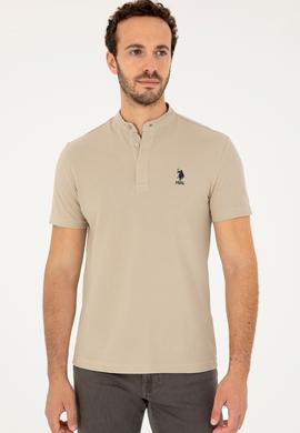 Erkek Regular Fit Hakim Yaka Açık Haki Tişört - 50282858026