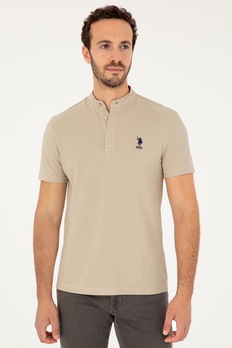 Erkek Regular Fit Hakim Yaka Açık Haki Tişört - 50282858026