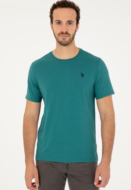 Erkek Regular Fit Bisiklet Yaka Koyu Yeşil Basic Tişört - 50279632096