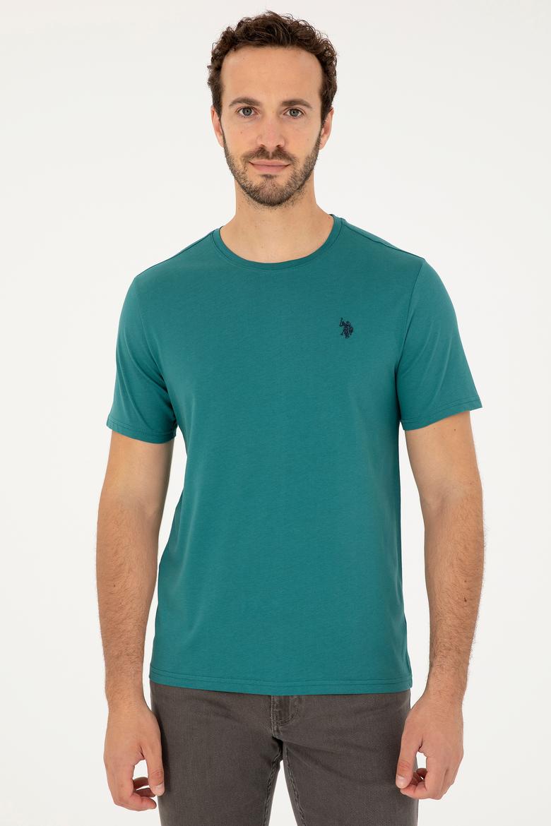 Erkek Regular Fit Bisiklet Yaka Koyu Yeşil Basic Tişört - 50279632096