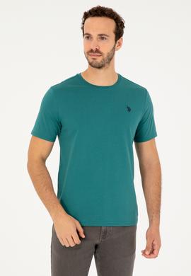 Erkek Regular Fit Bisiklet Yaka Koyu Yeşil Basic Tişört - 50279632096