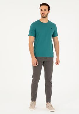 Erkek Regular Fit Bisiklet Yaka Koyu Yeşil Basic Tişört - 50279632096
