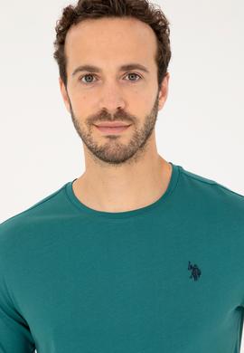 Erkek Regular Fit Bisiklet Yaka Koyu Yeşil Basic Tişört - 50279632096