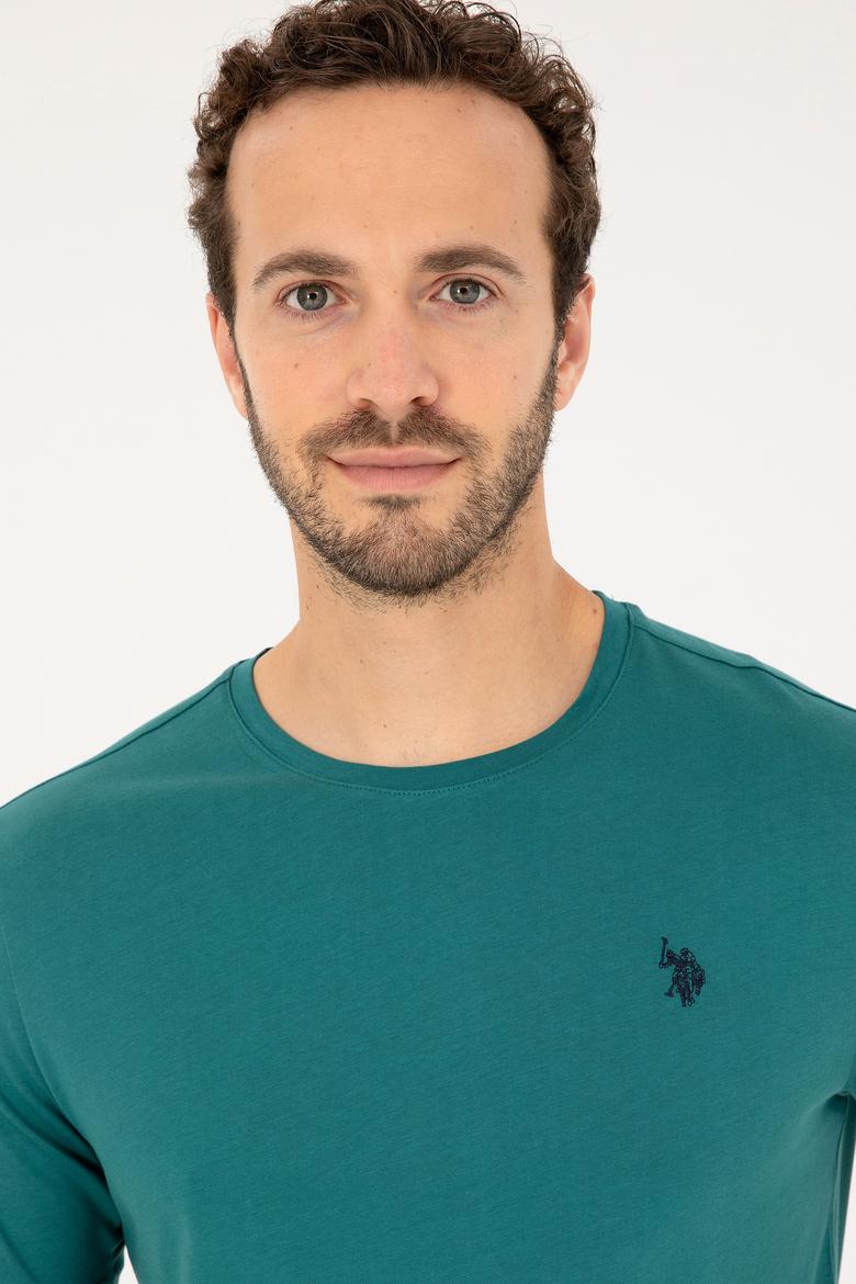 Erkek Regular Fit Bisiklet Yaka Koyu Yeşil Basic Tişört - 50279632096