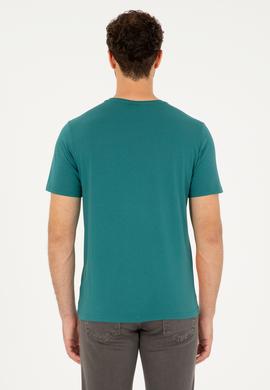 Erkek Regular Fit Bisiklet Yaka Koyu Yeşil Basic Tişört - 50279632096