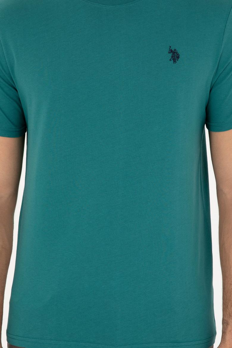 Erkek Regular Fit Bisiklet Yaka Koyu Yeşil Basic Tişört - 50279632096