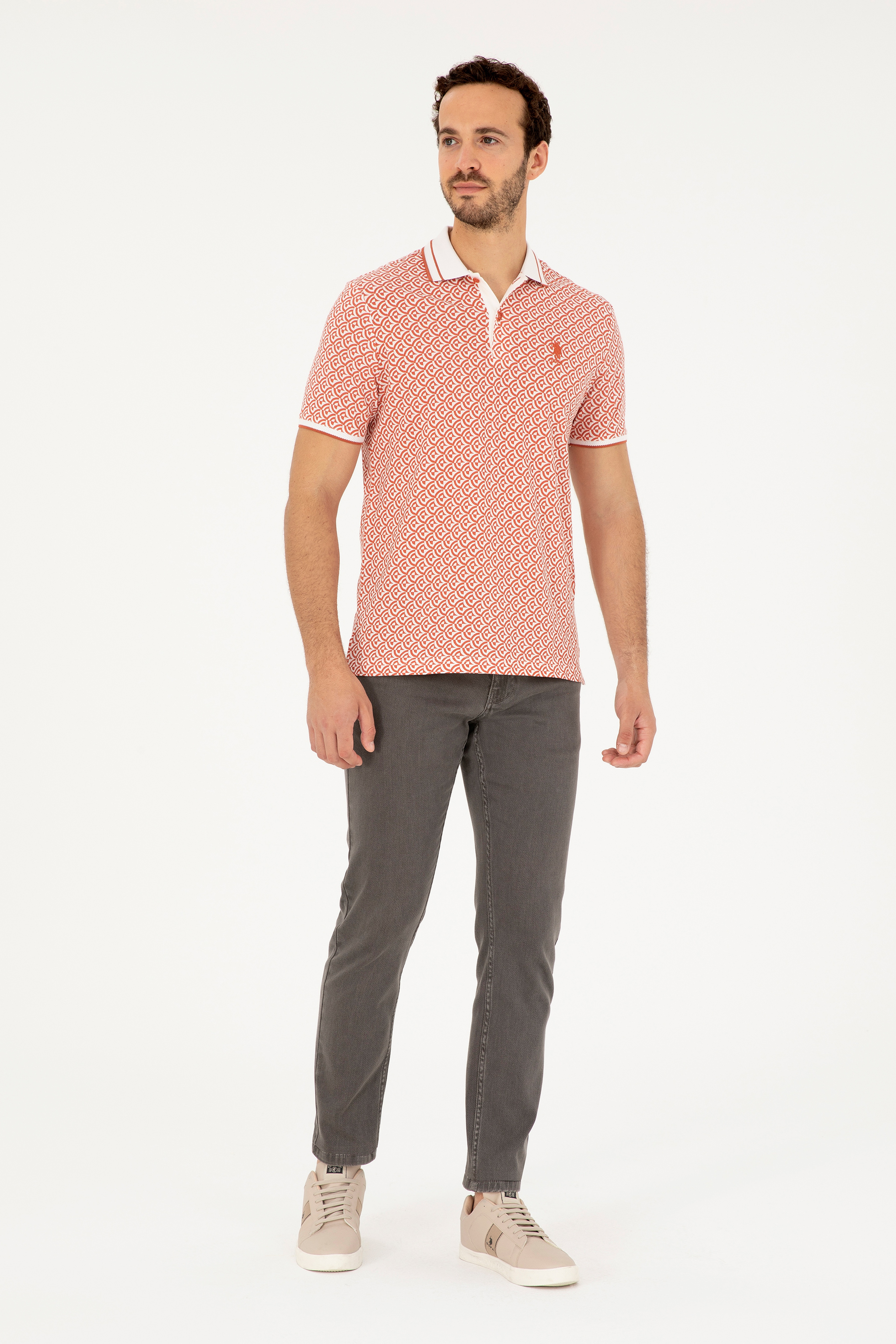 Erkek Regular Fit Polo Yaka Pudra Tişört - Image 4