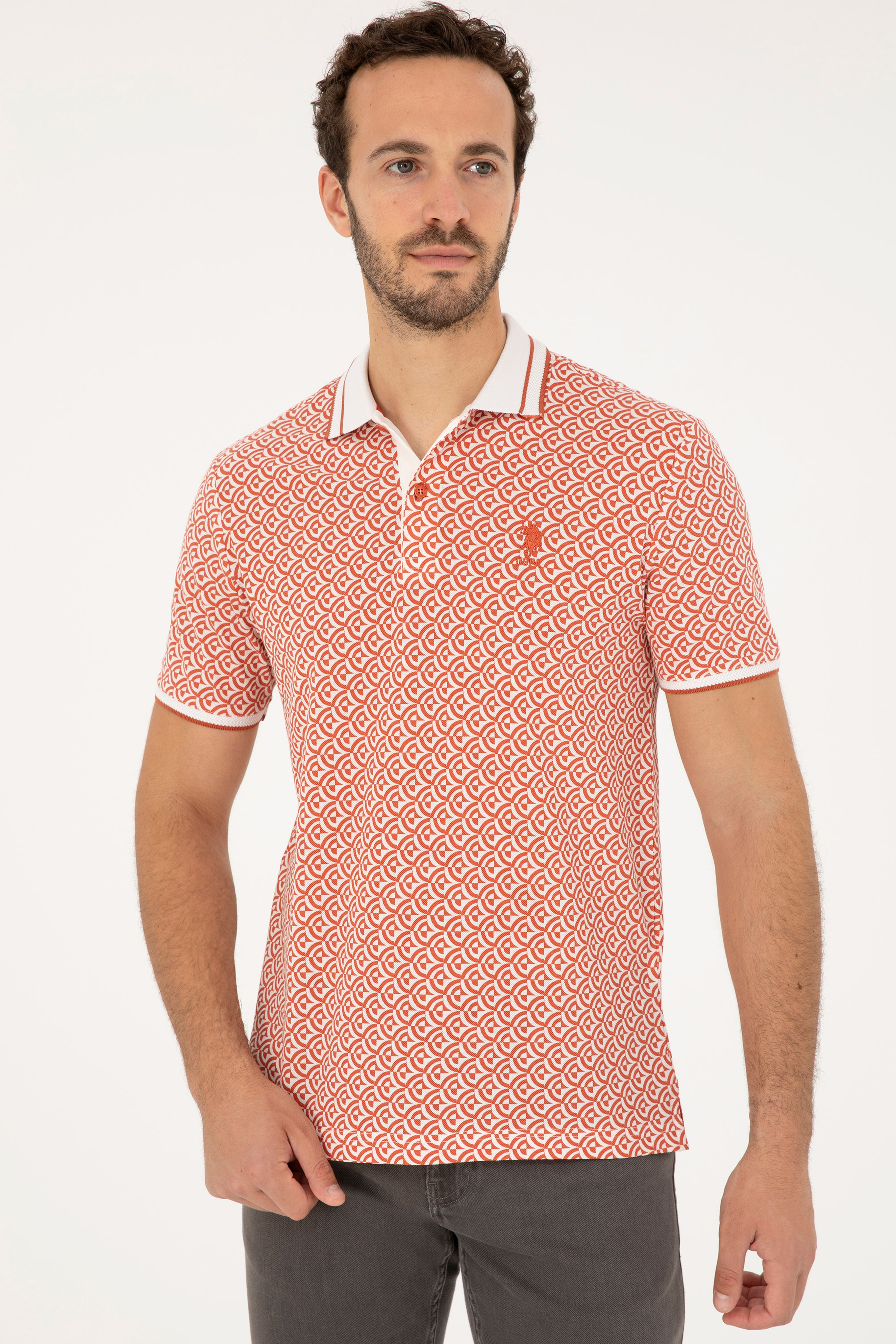 Erkek Regular Fit Polo Yaka Pudra Tişört - Image 3
