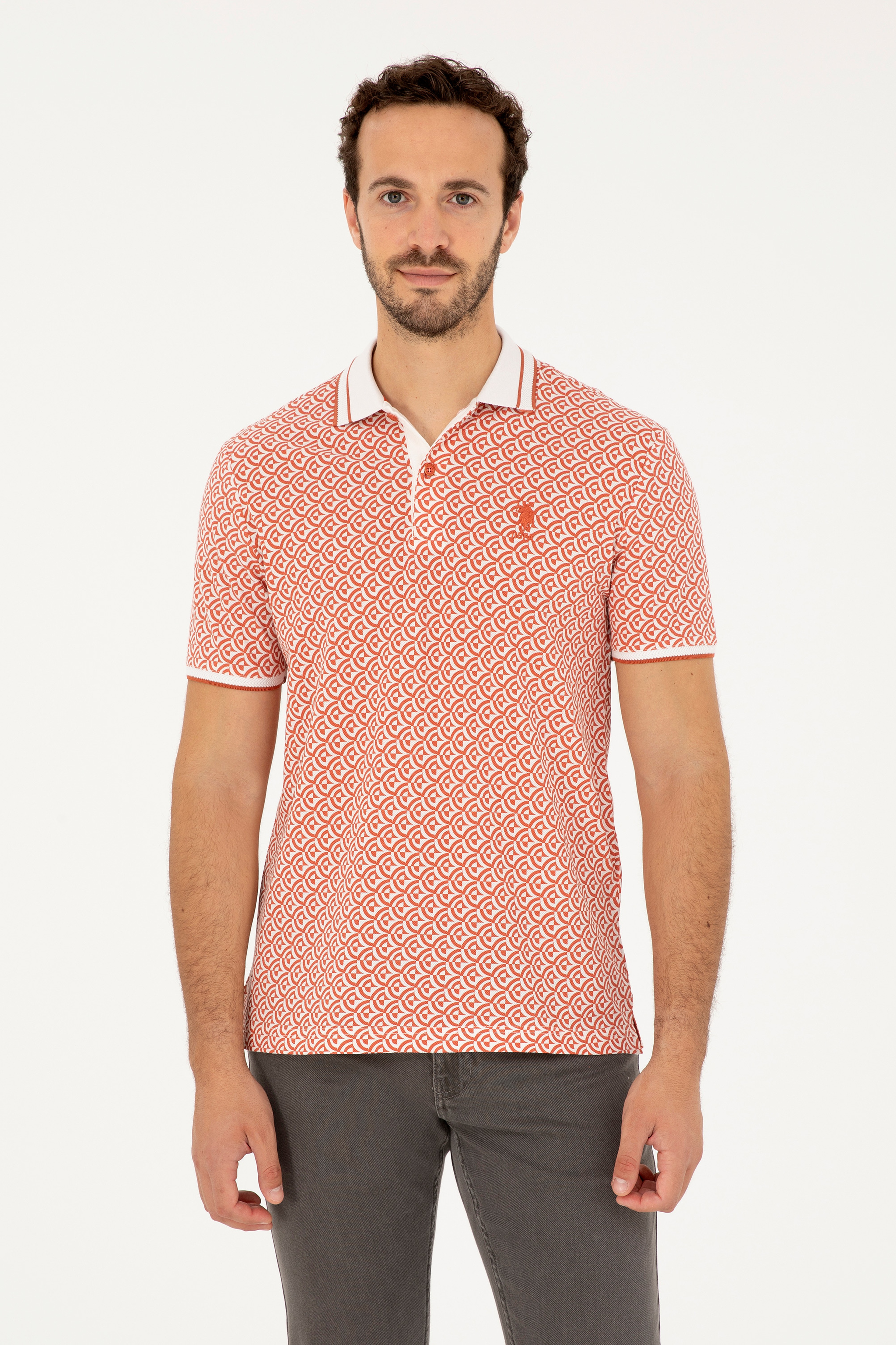 Erkek Regular Fit Polo Yaka Pudra Tişört - Image 1