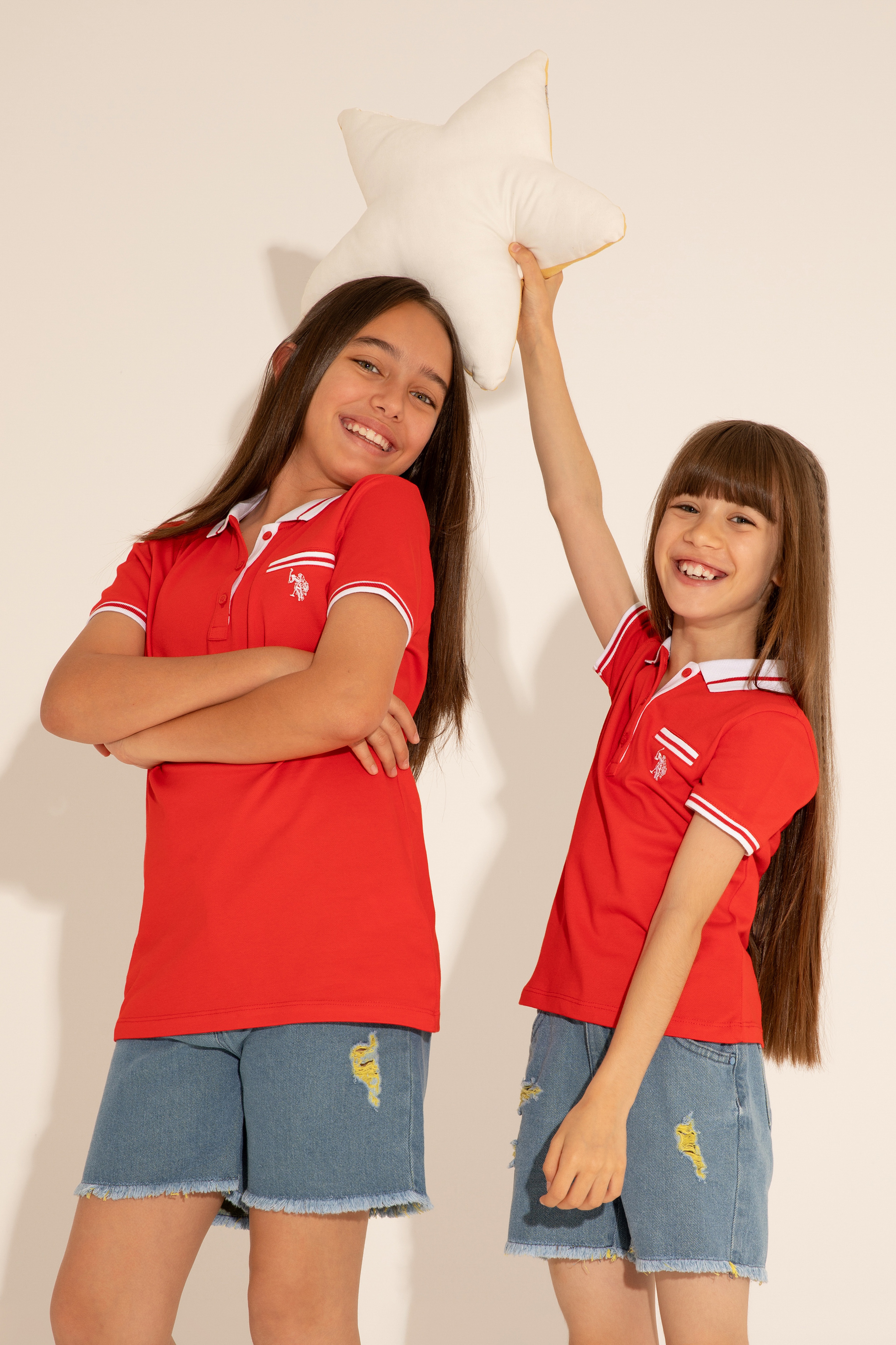 Kız Çocuk Kırmızı Polo Yaka Tişört - Image 2