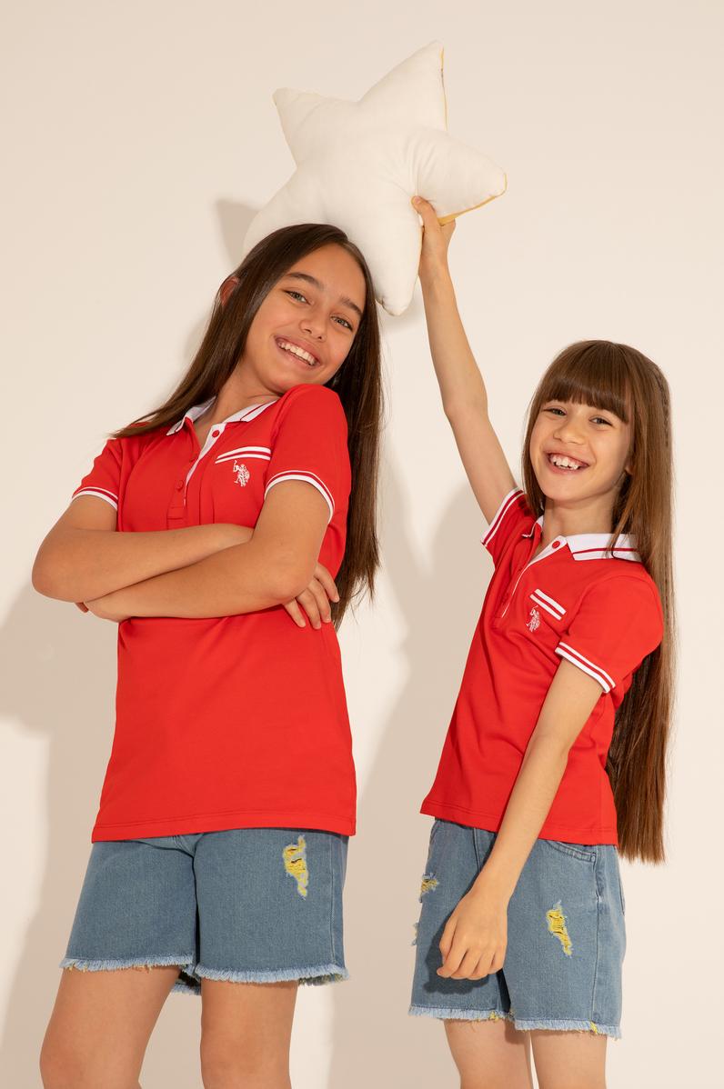 Kız Çocuk Kırmızı Polo Yaka Tişört