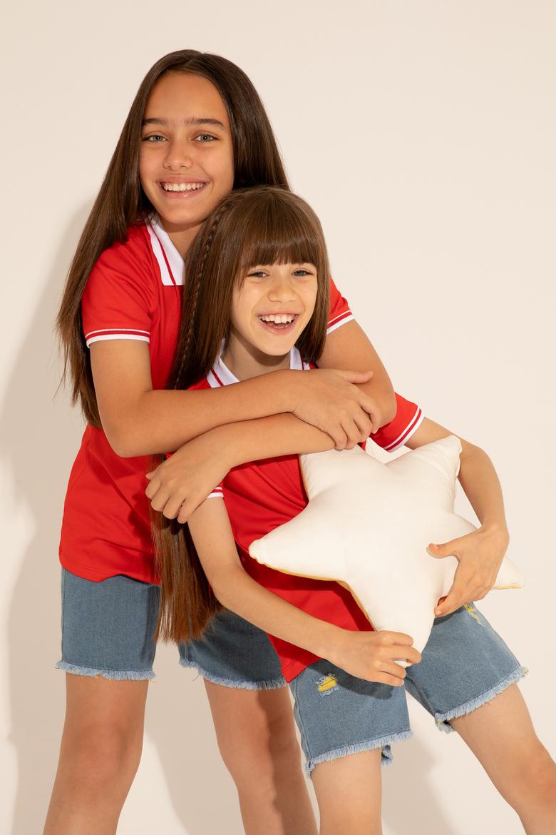 Kız Çocuk Kırmızı Polo Yaka Tişört