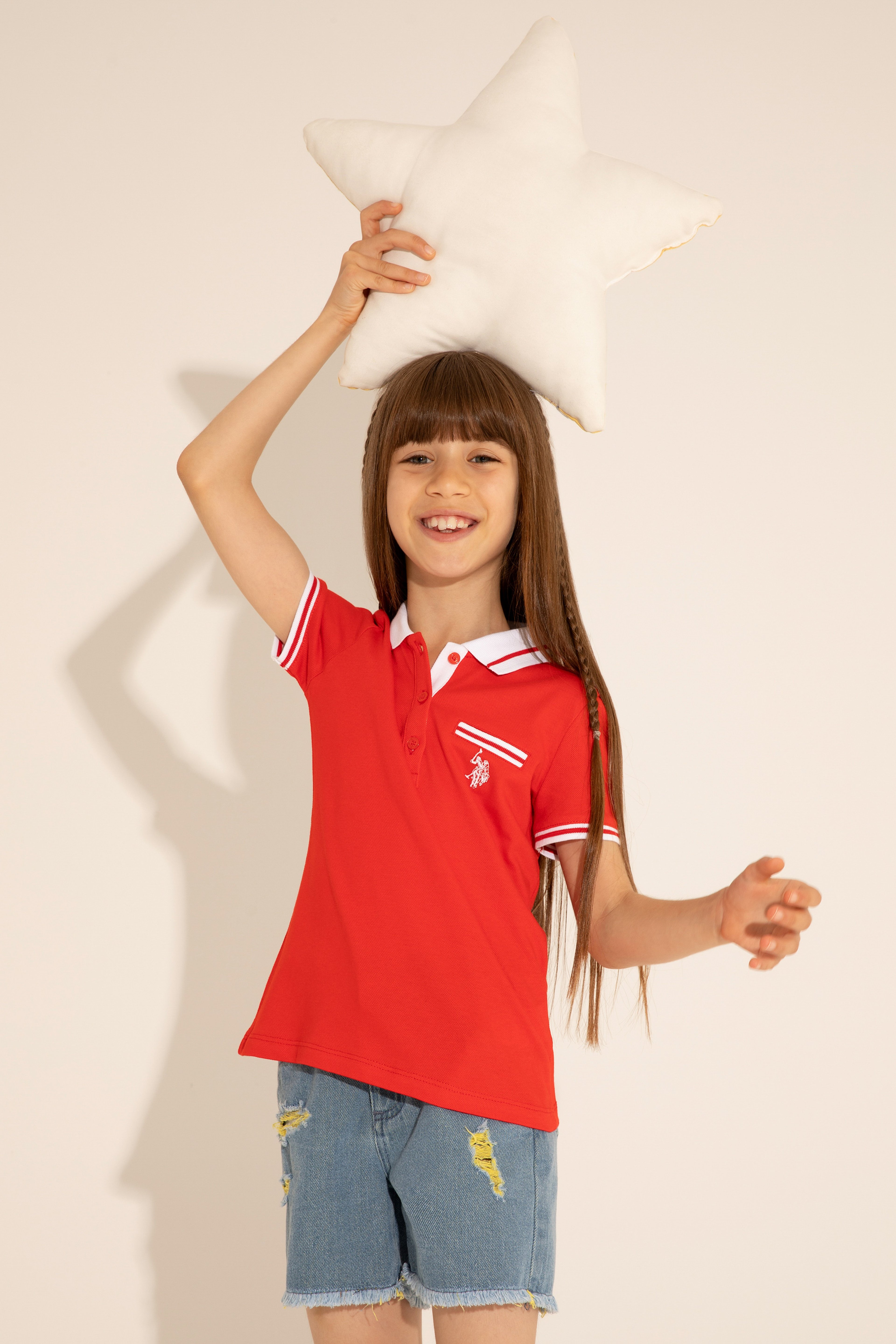 Kız Çocuk Kırmızı Polo Yaka Tişört - Image 3