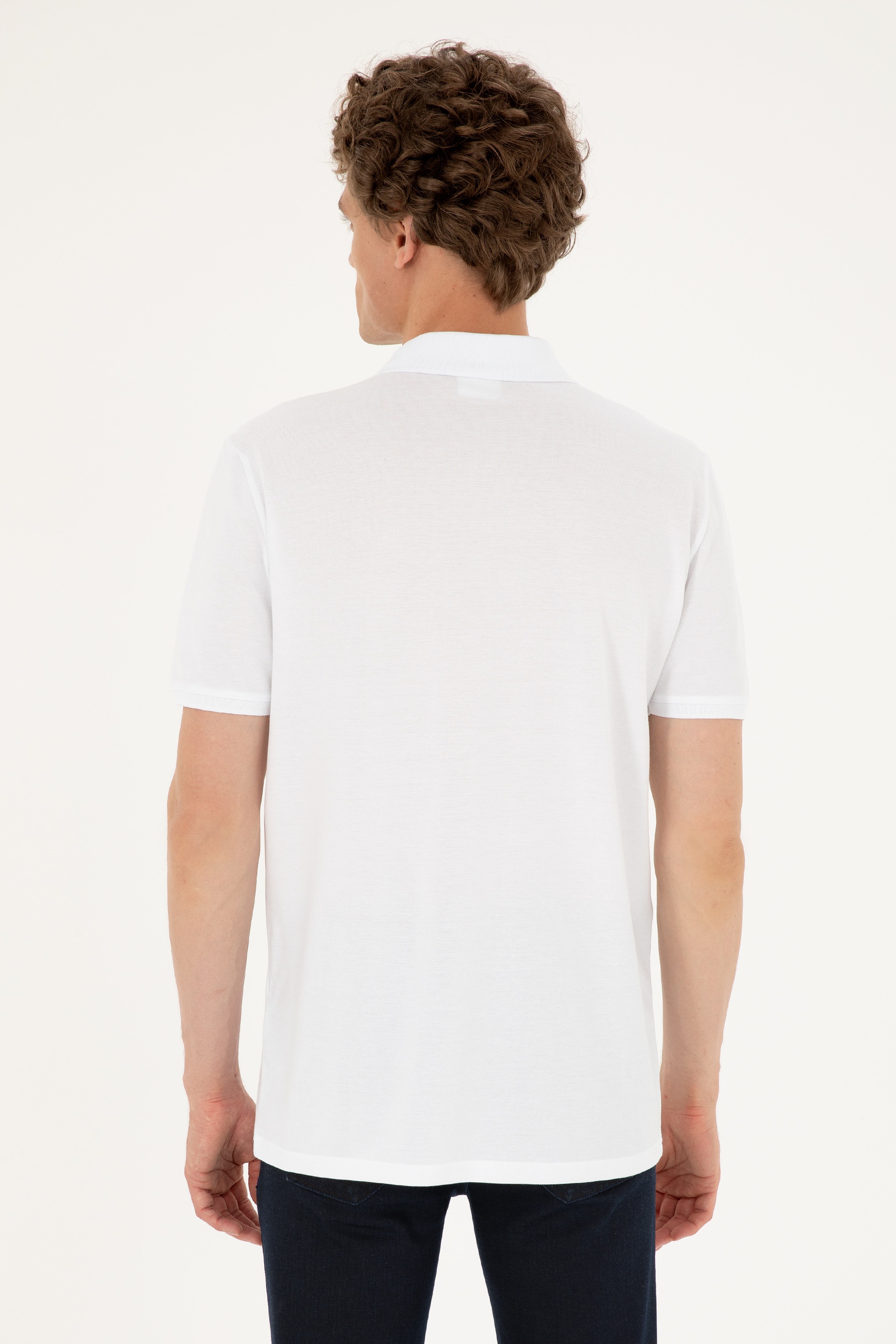 Erkek Regular Fit Polo Yaka Beyaz Tişört - Image 5