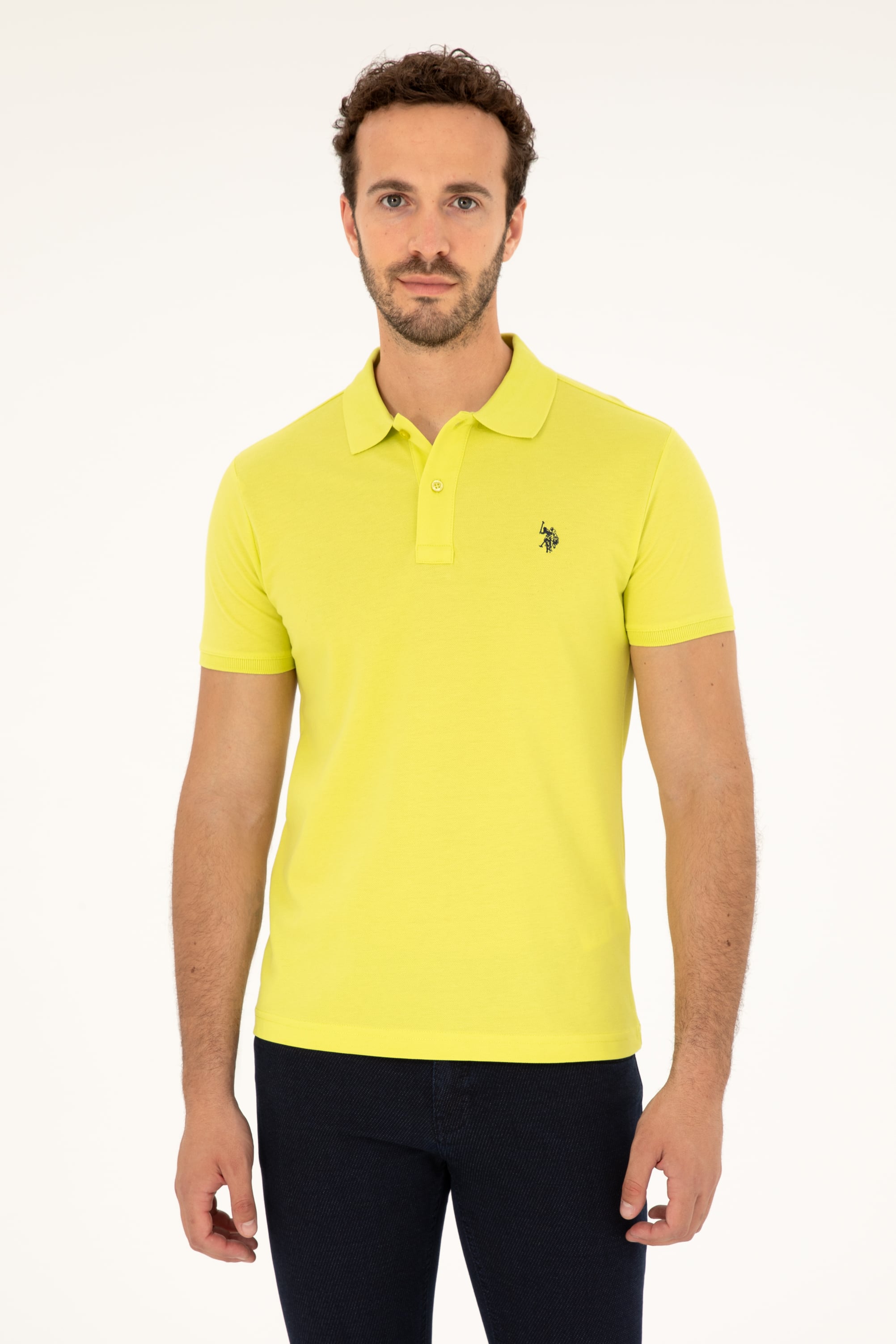 Erkek Slim Fit Polo Yaka Fıstık Yeşili Basic Tişört - Image 1