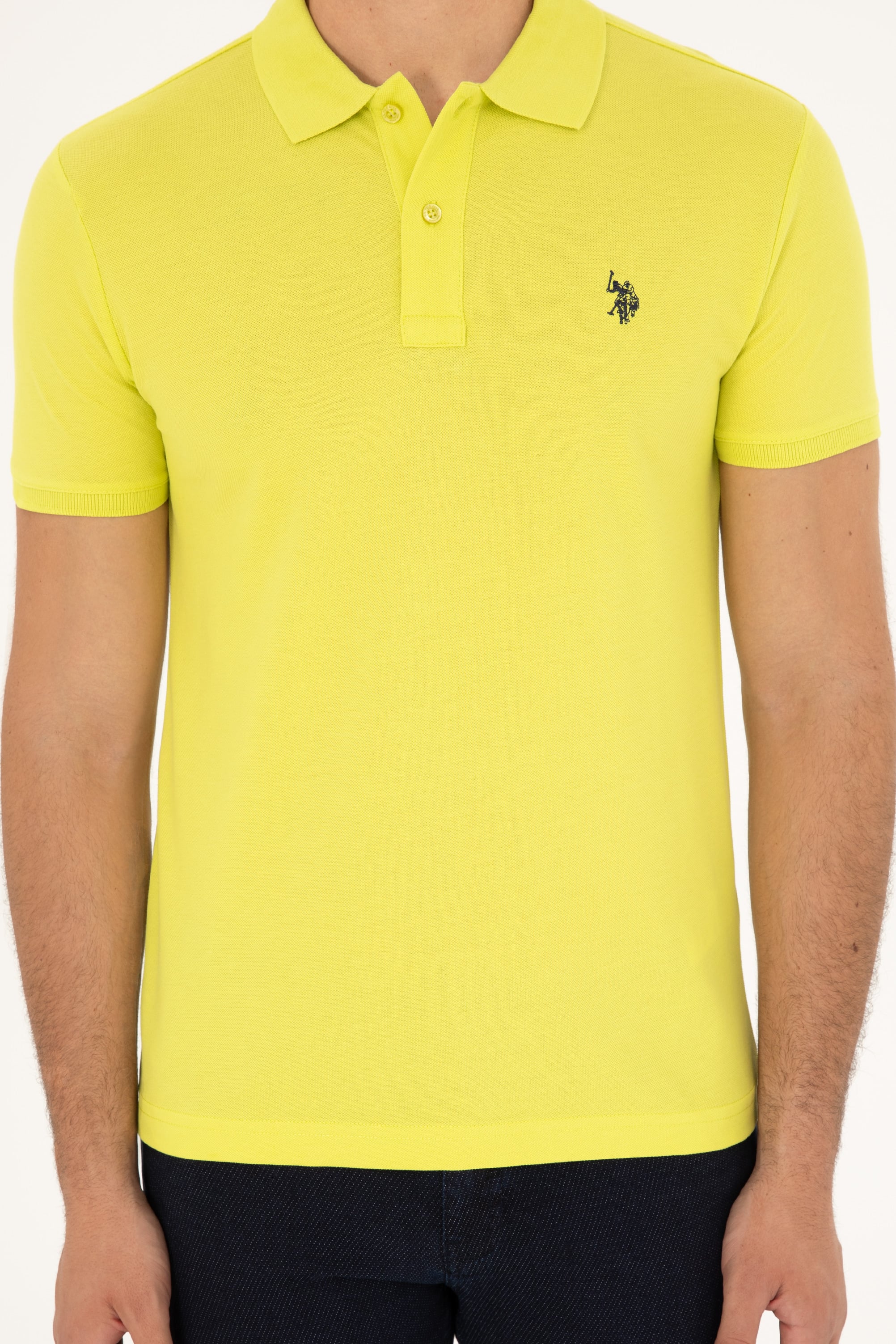 Erkek Slim Fit Polo Yaka Fıstık Yeşili Basic Tişört