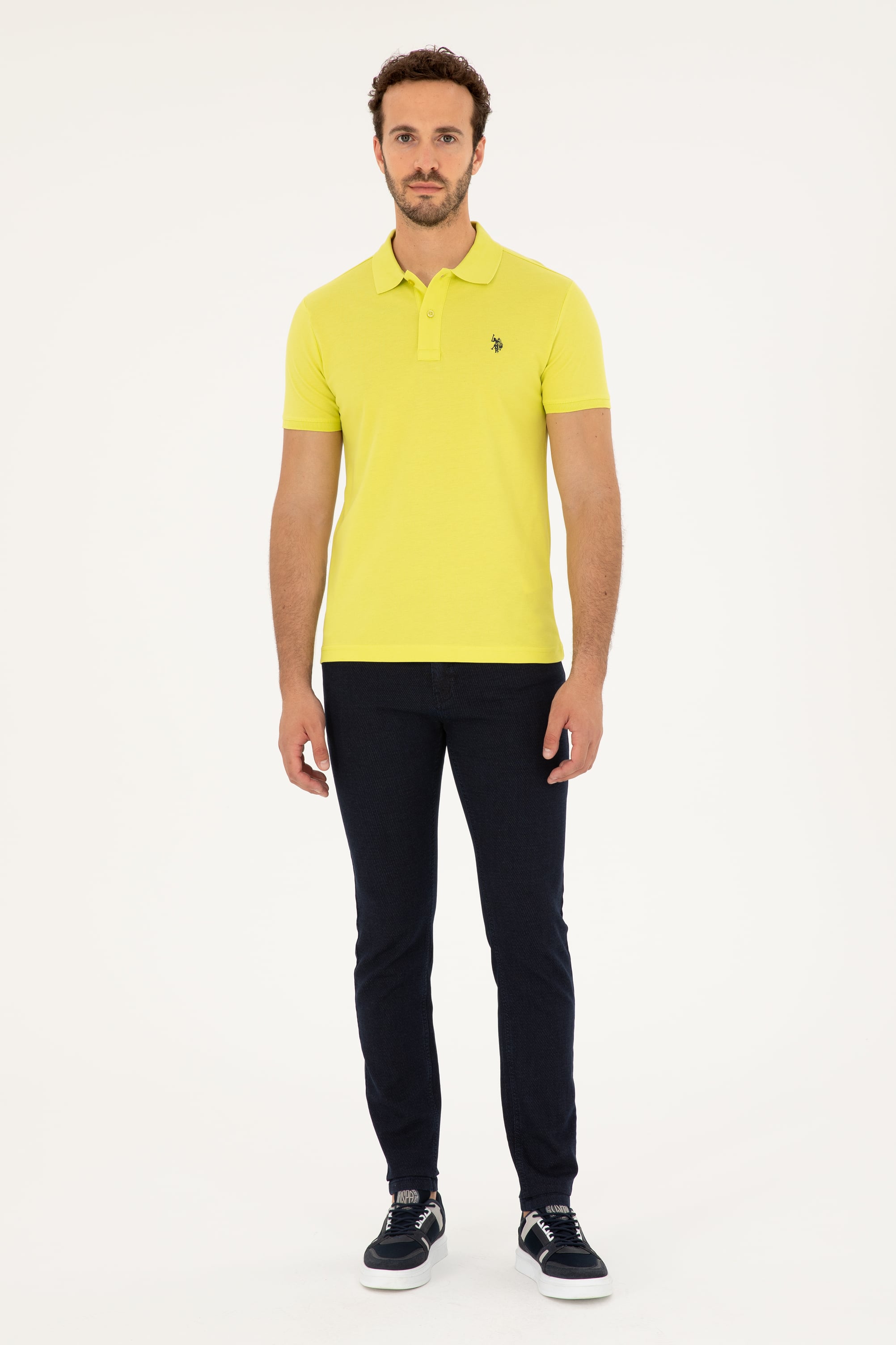 Erkek Slim Fit Polo Yaka Fıstık Yeşili Basic Tişört