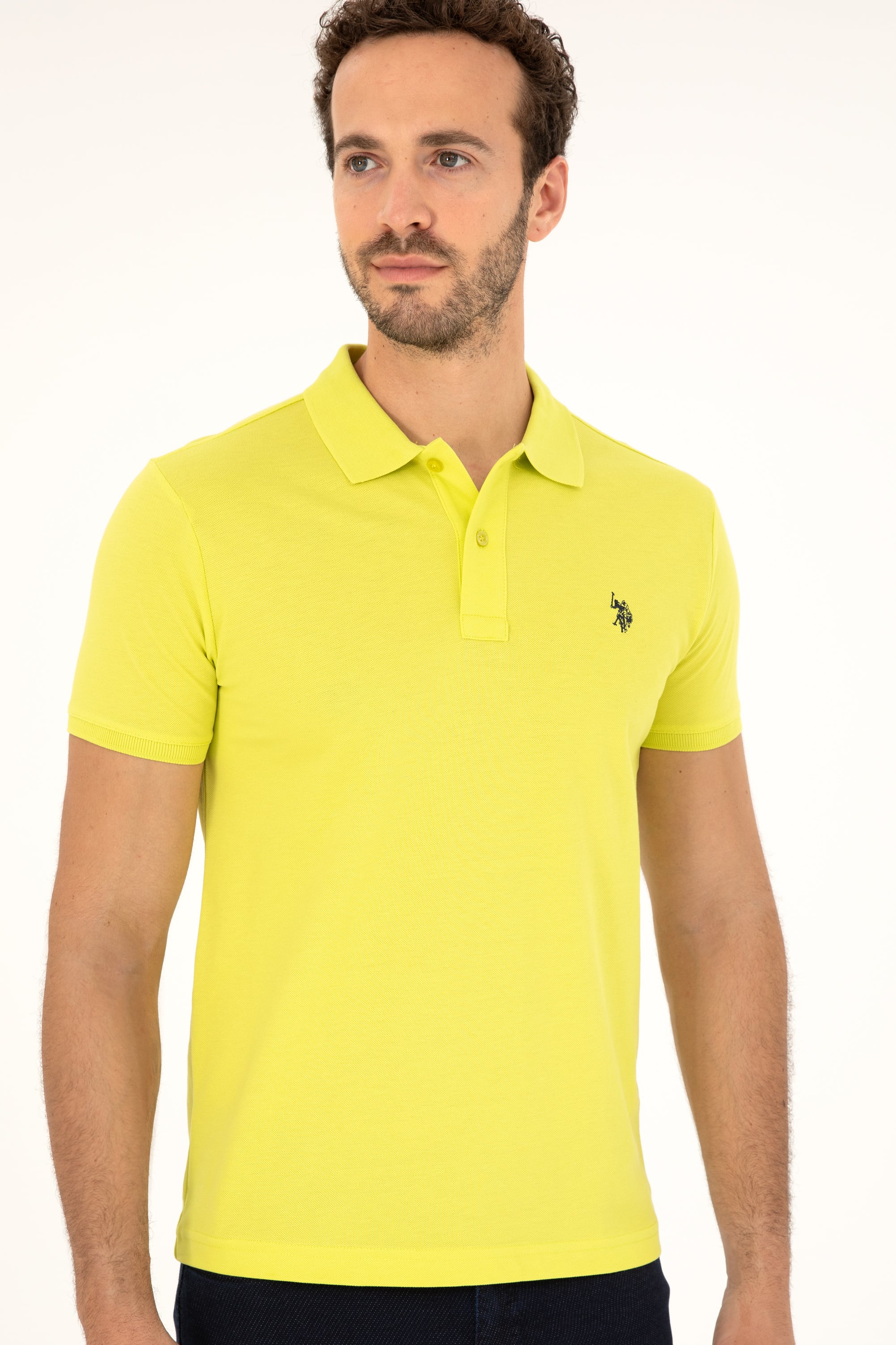 Erkek Slim Fit Polo Yaka Fıstık Yeşili Basic Tişört - Image 3