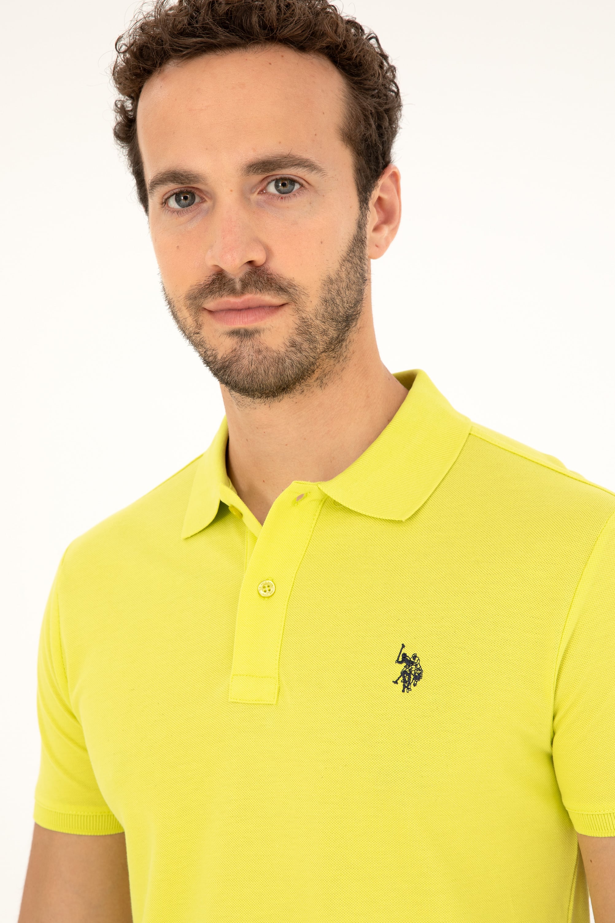 Erkek Slim Fit Polo Yaka Fıstık Yeşili Basic Tişört - Image 2