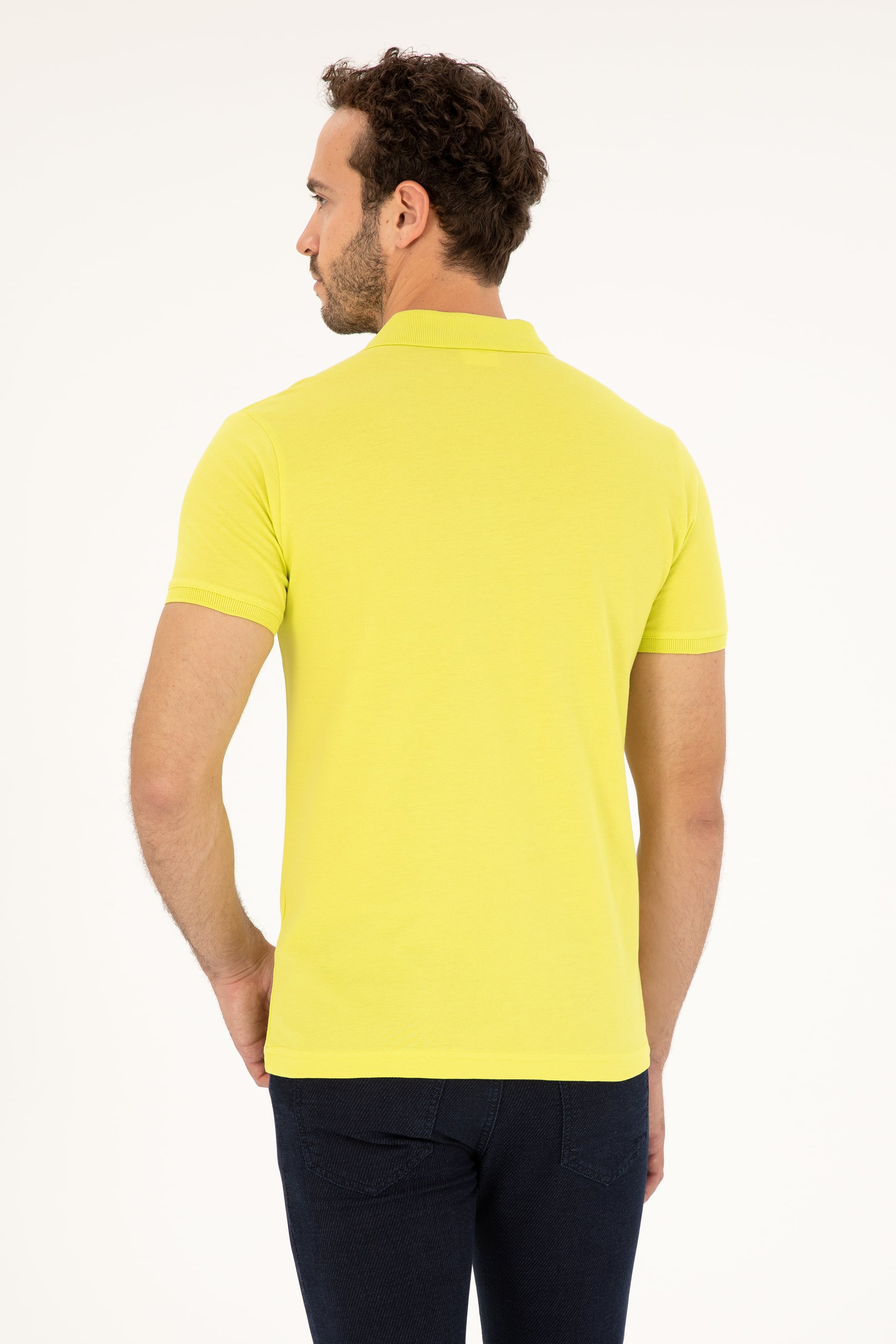 Erkek Slim Fit Polo Yaka Fıstık Yeşili Basic Tişört - Image 5