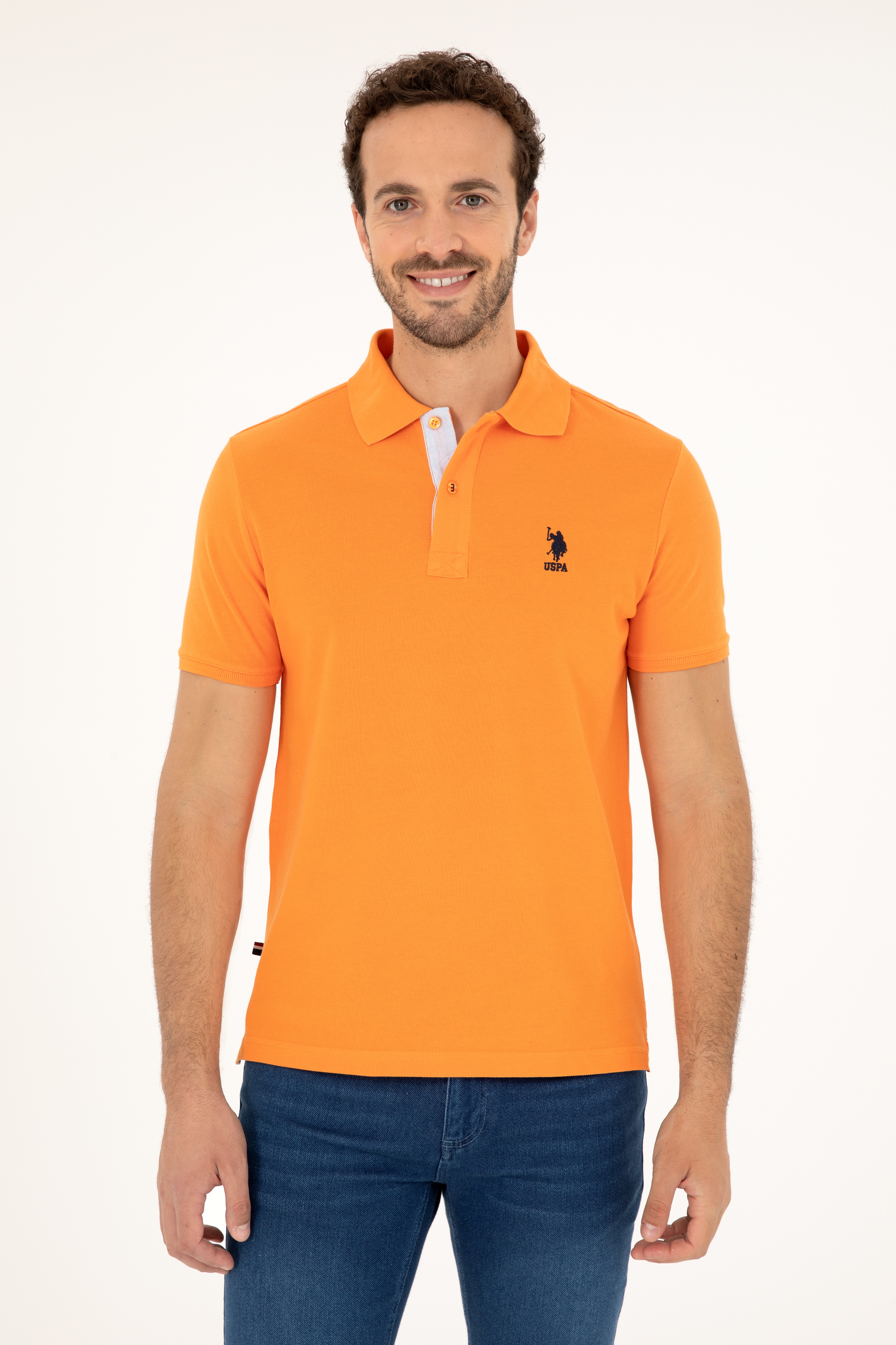 Erkek Regular Fit Polo Yaka Turuncu Basic Tişört