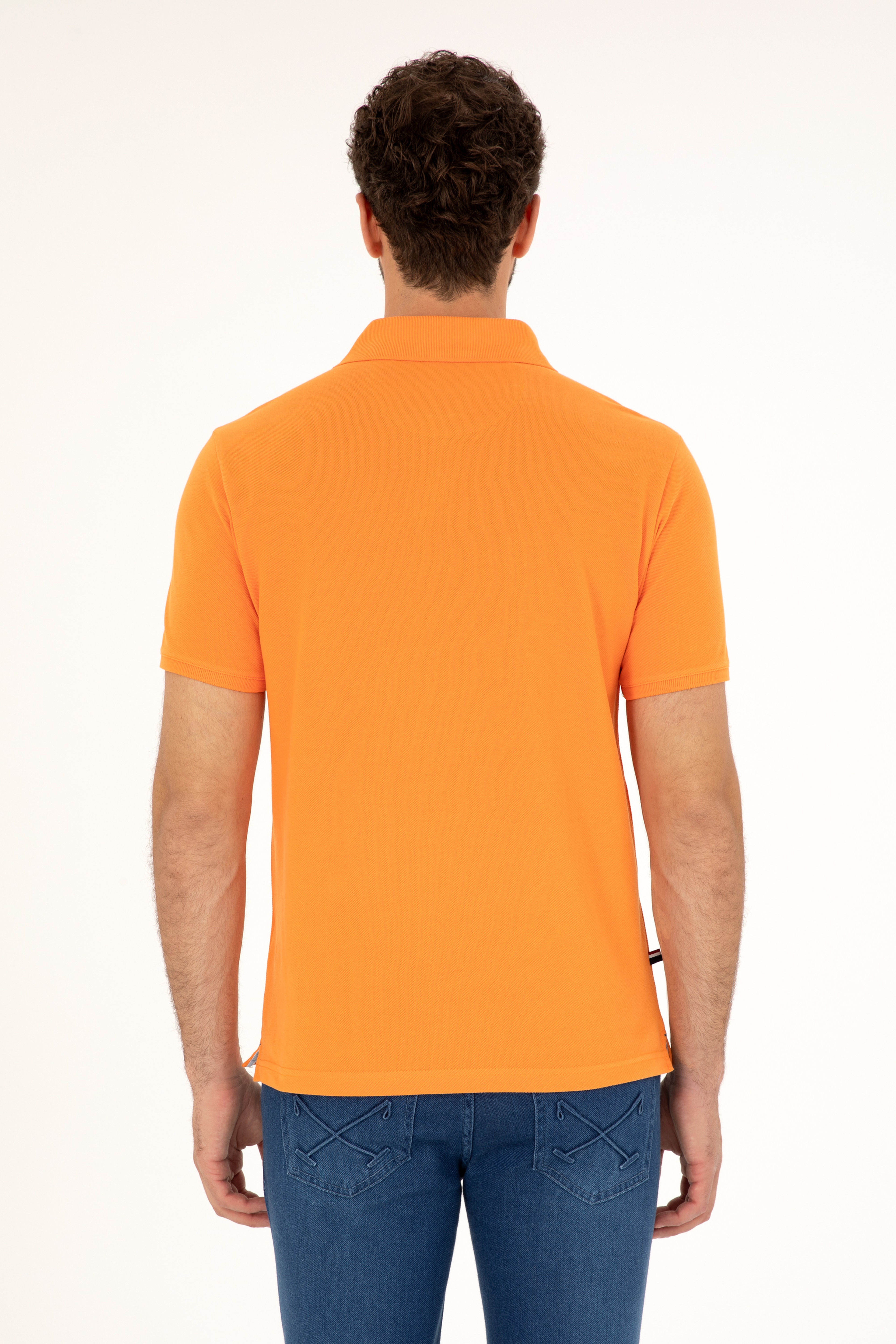 Erkek Regular Fit Polo Yaka Turuncu Basic Tişört - Image 5