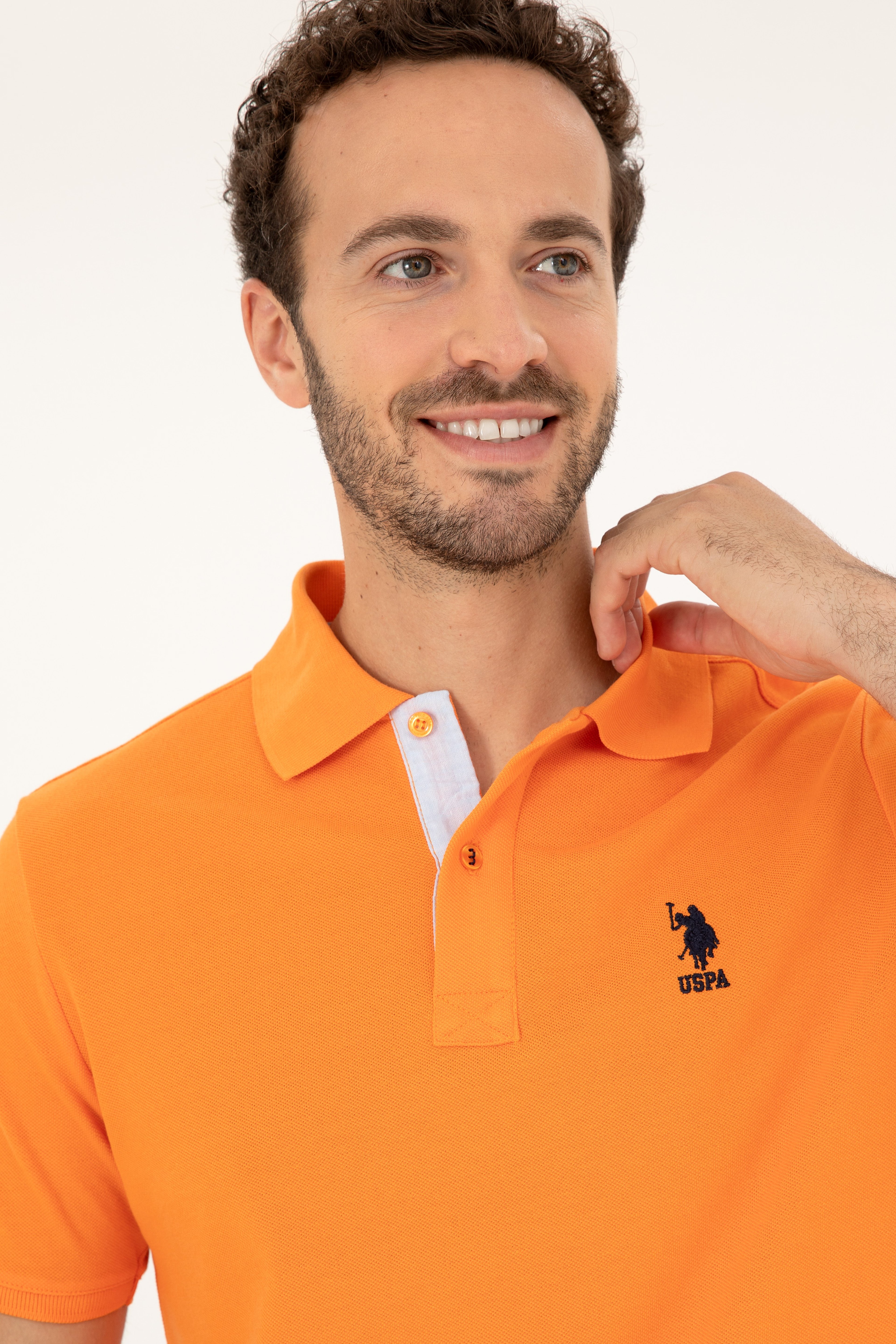 Erkek Regular Fit Polo Yaka Turuncu Basic Tişört - Image 2