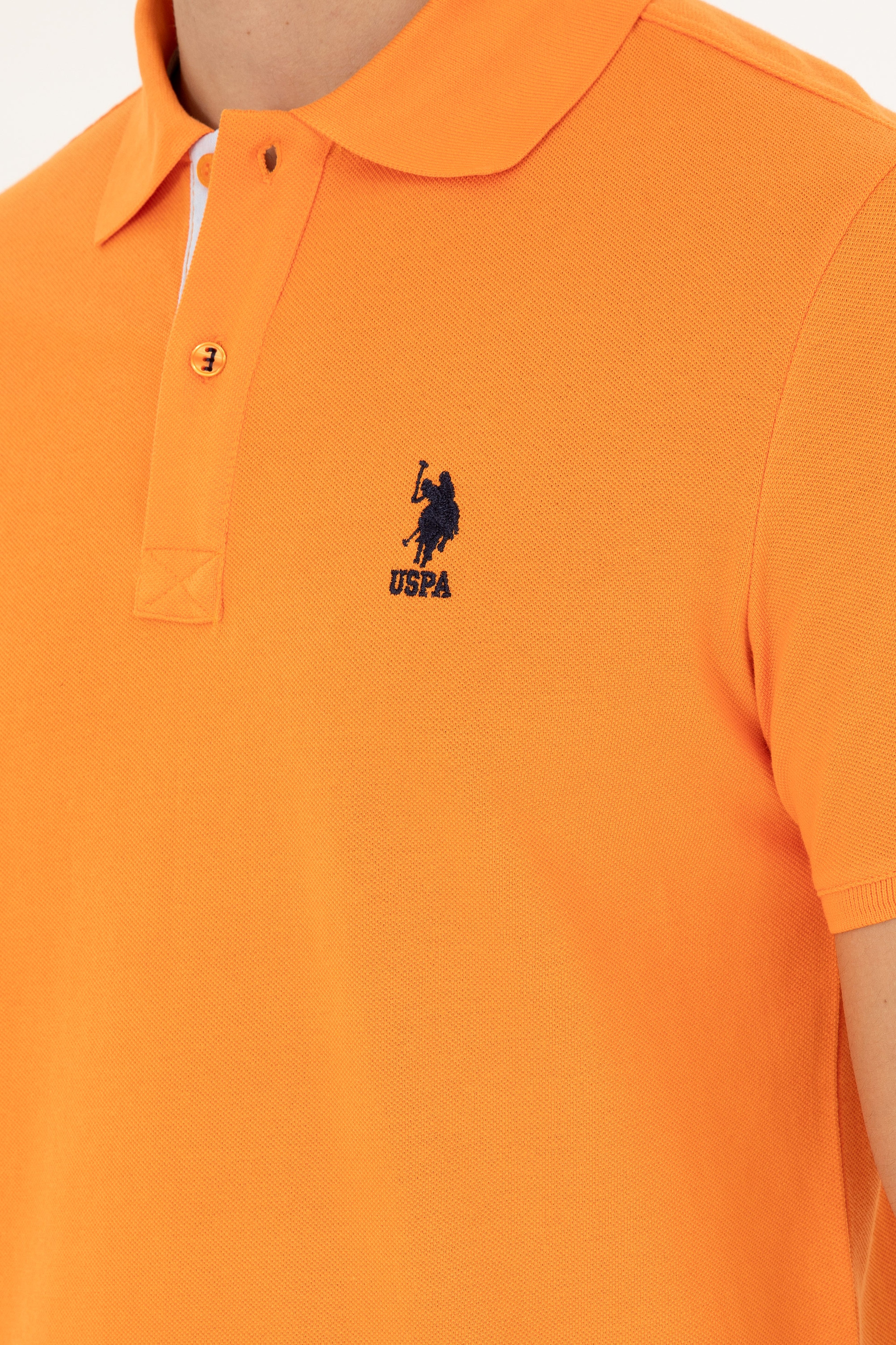Erkek Regular Fit Polo Yaka Turuncu Basic Tişört - Image 7