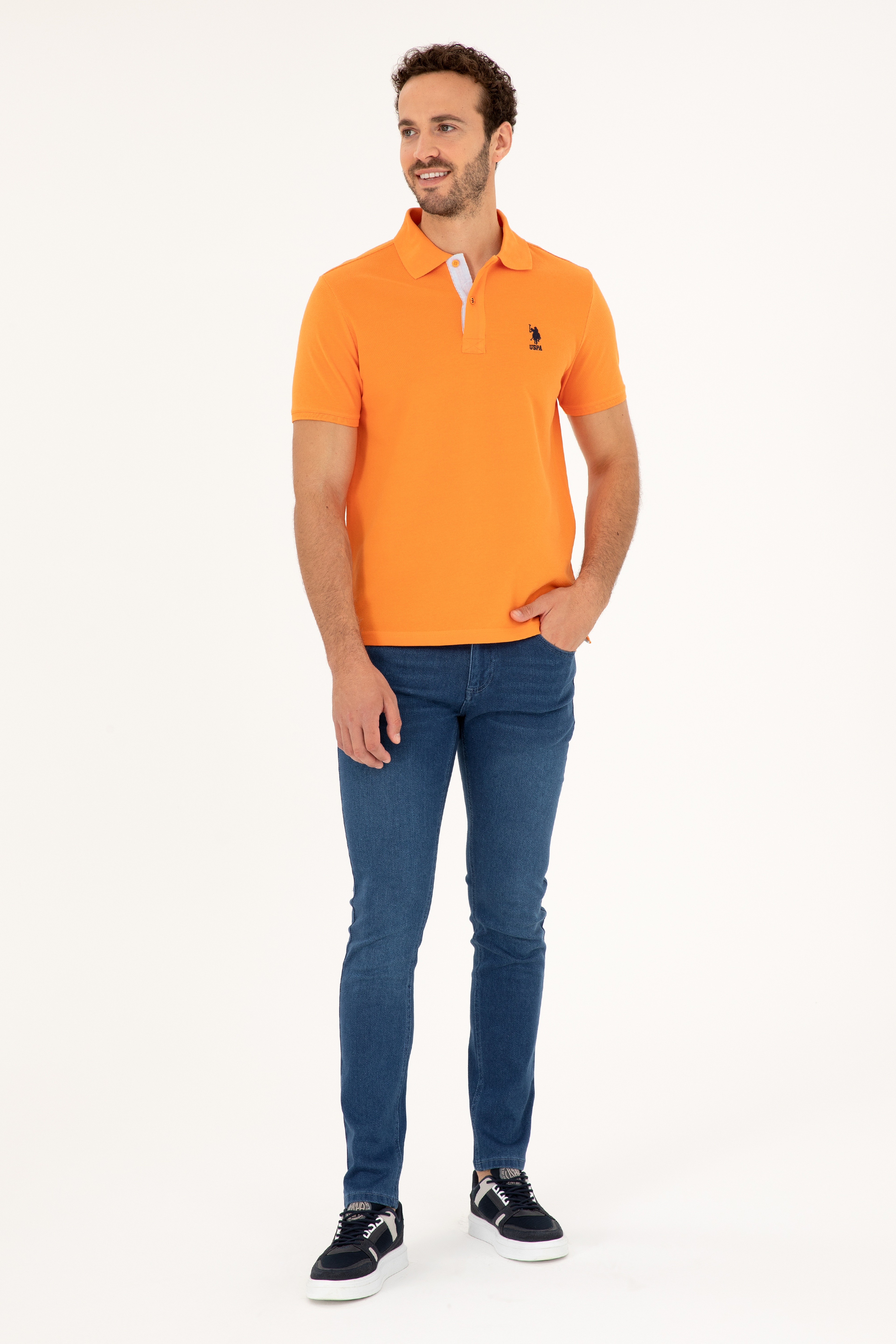 Erkek Regular Fit Polo Yaka Turuncu Basic Tişört
