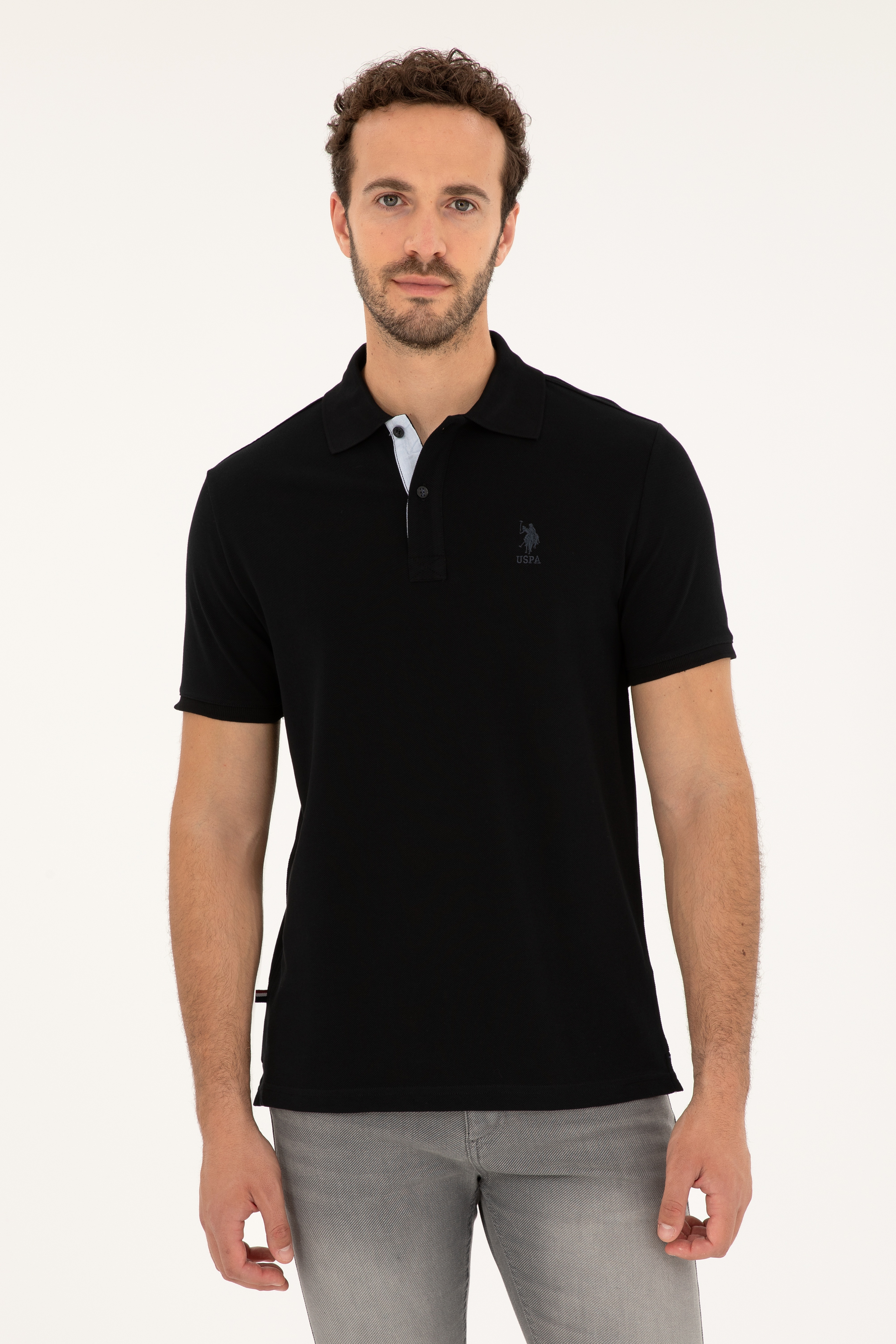 Erkek Regular Fit Polo Yaka Siyah Basic Tişört - Image 1