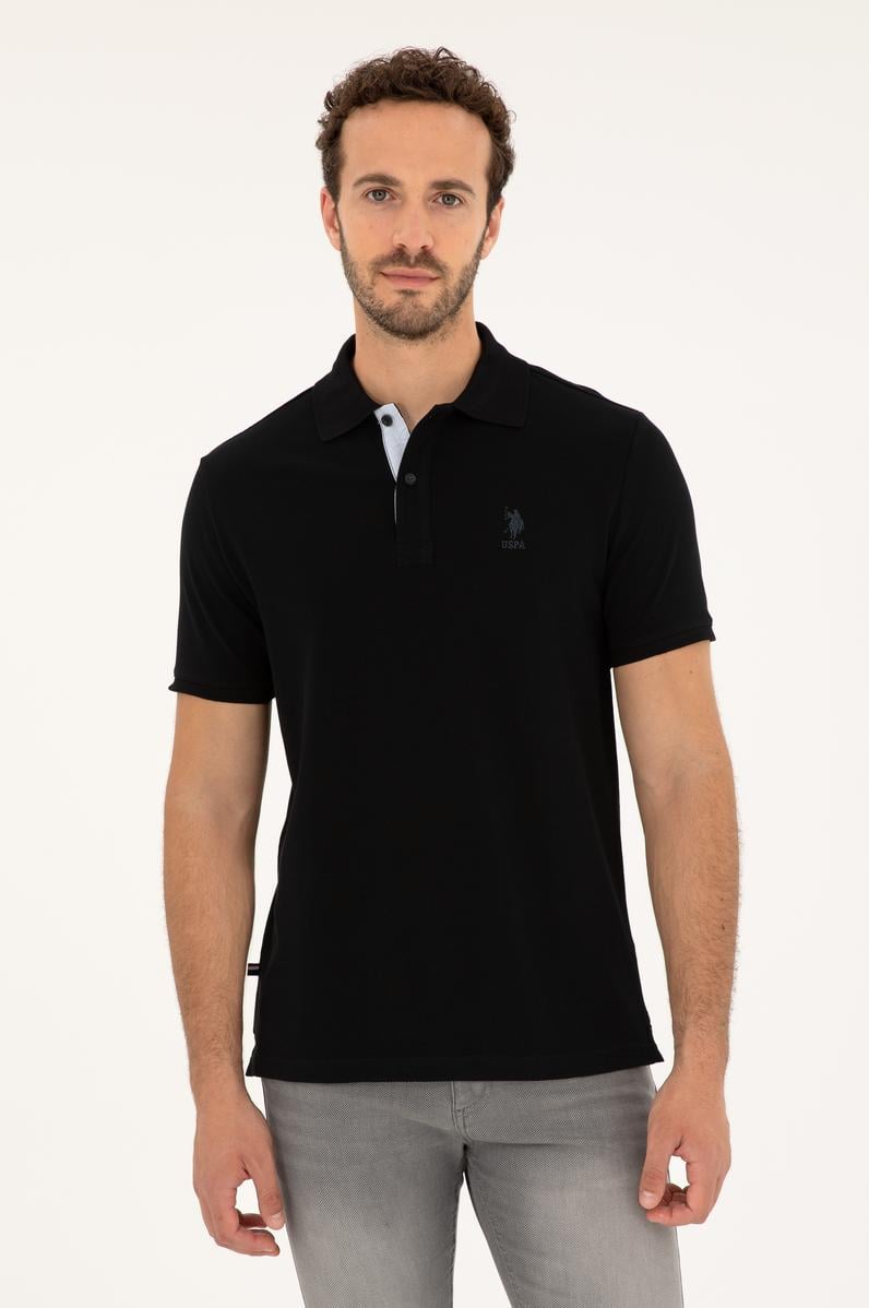 Erkek Regular Fit Polo Yaka Siyah Basic Tişört