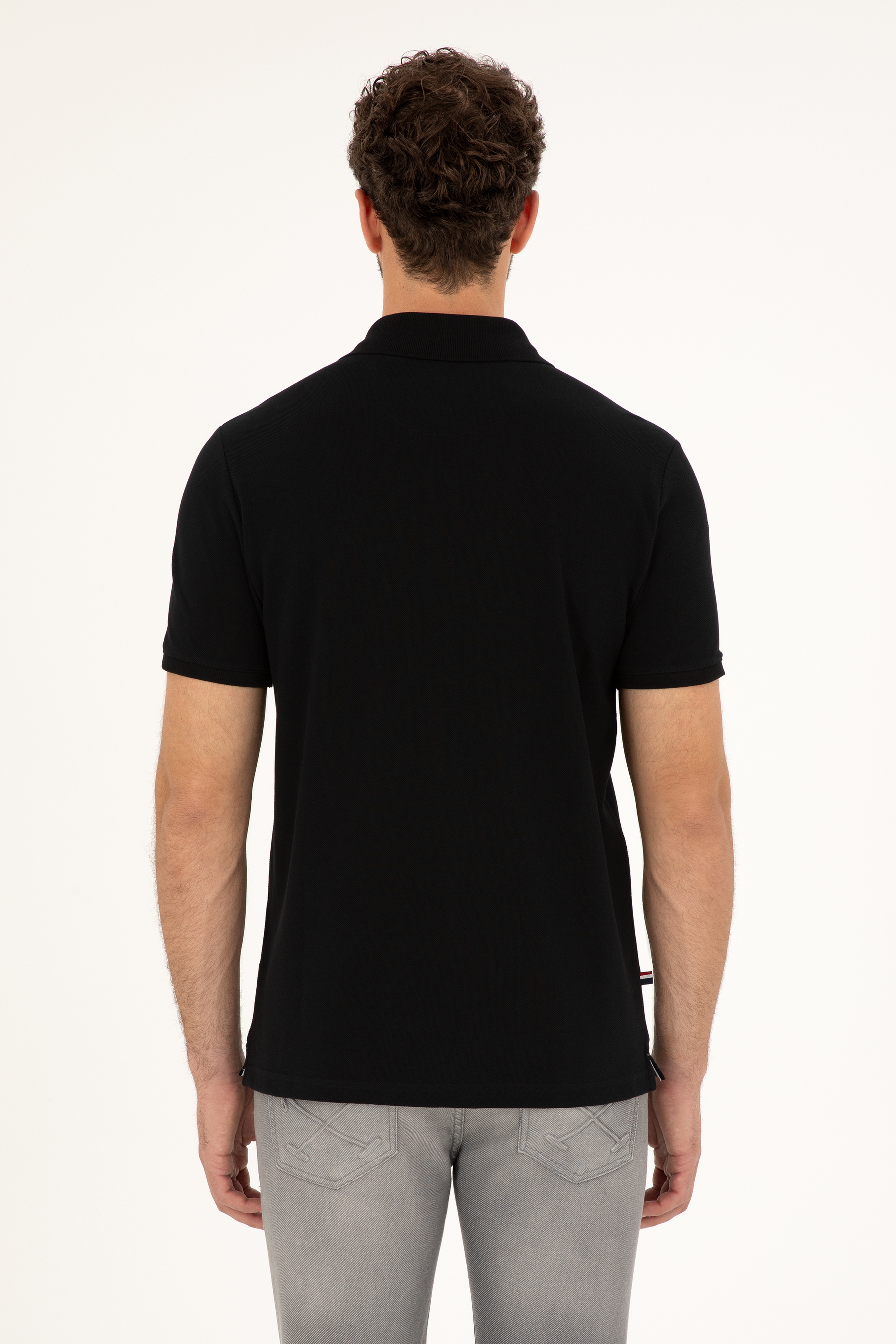 Erkek Regular Fit Polo Yaka Siyah Basic Tişört