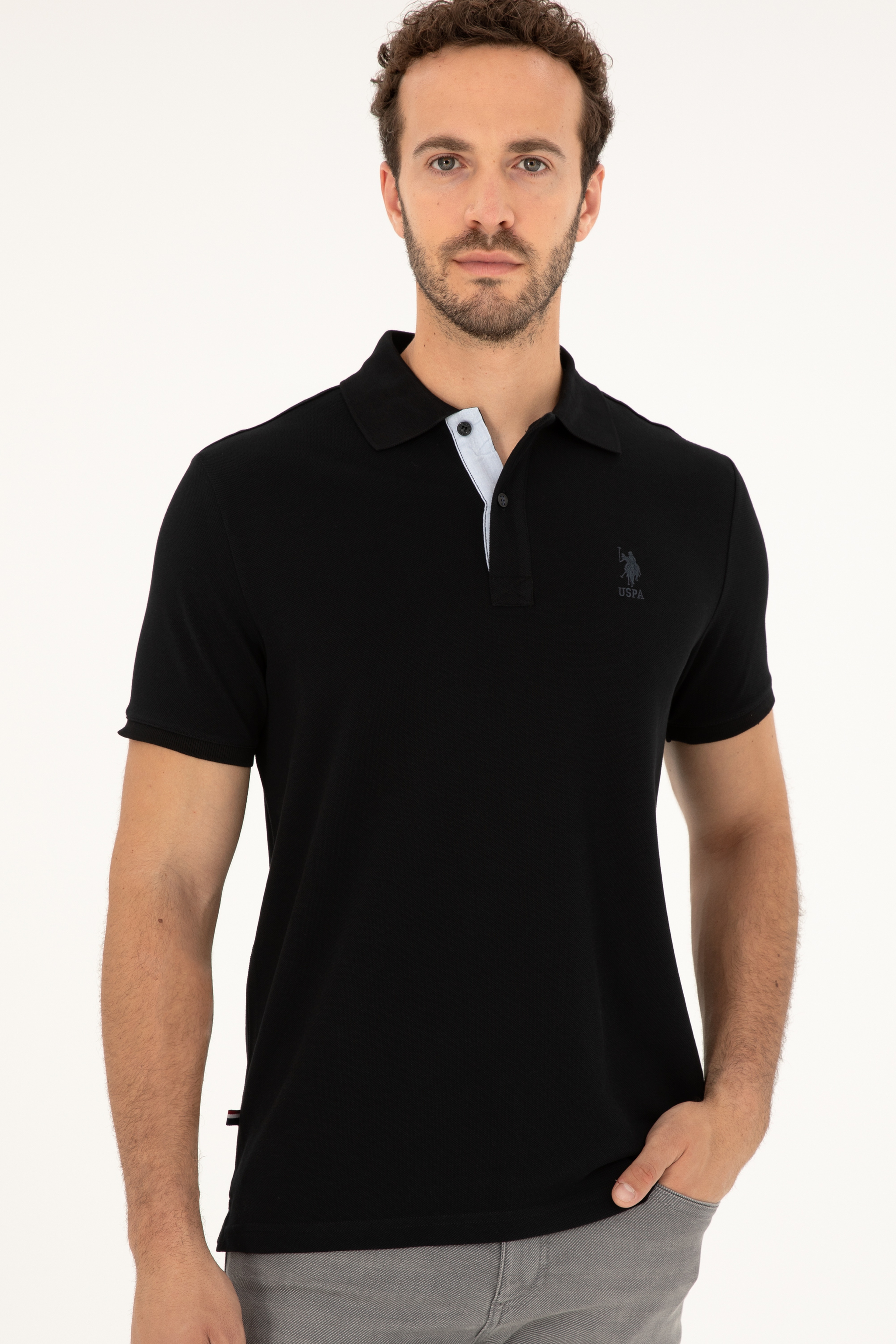 Erkek Regular Fit Polo Yaka Siyah Basic Tişört - Image 3