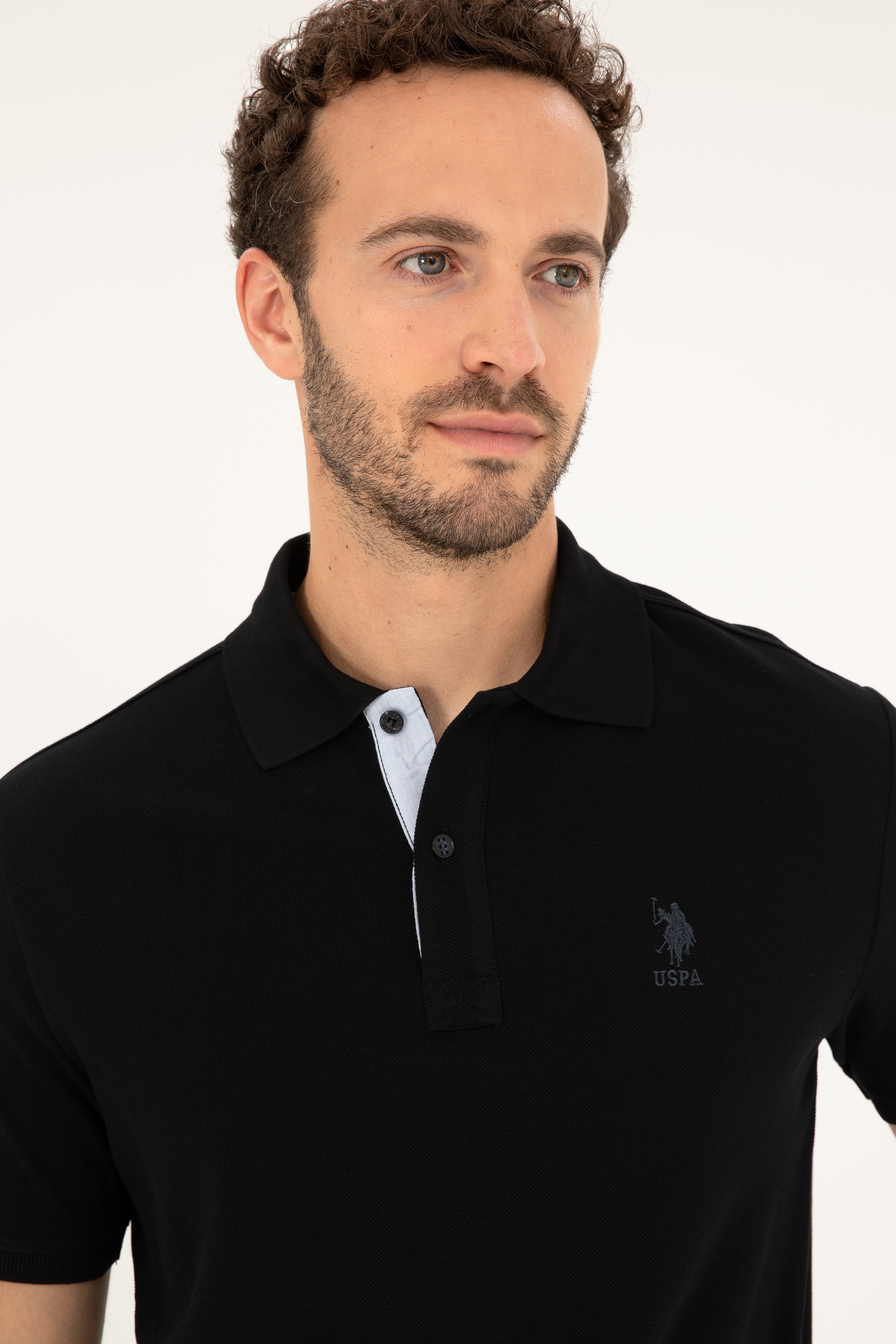 Erkek Regular Fit Polo Yaka Siyah Basic Tişört
