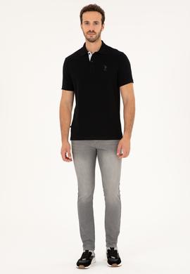 Erkek Regular Fit Polo Yaka Siyah Basic Tişört - 50279611018