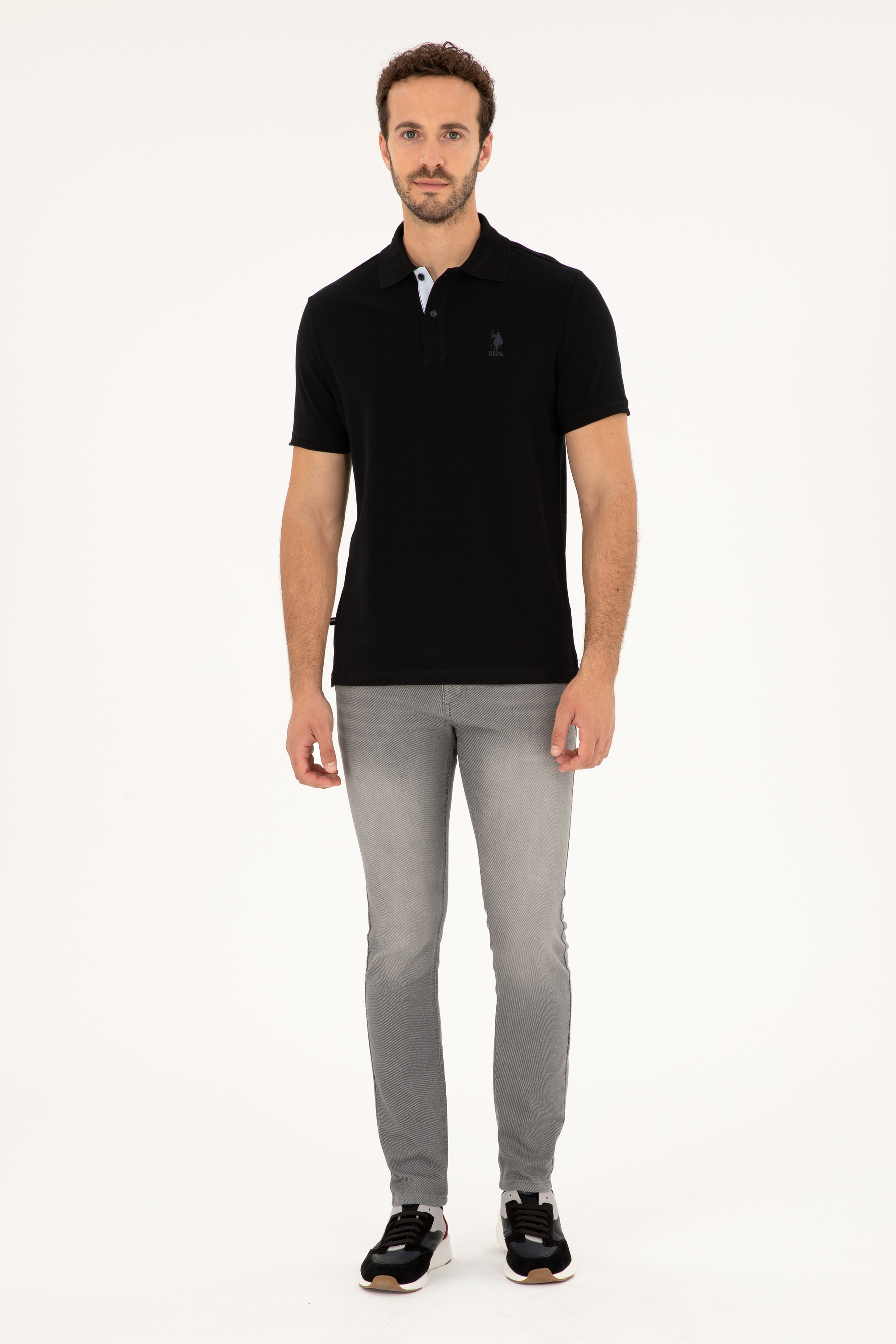Erkek Regular Fit Polo Yaka Siyah Basic Tişört - Image 4